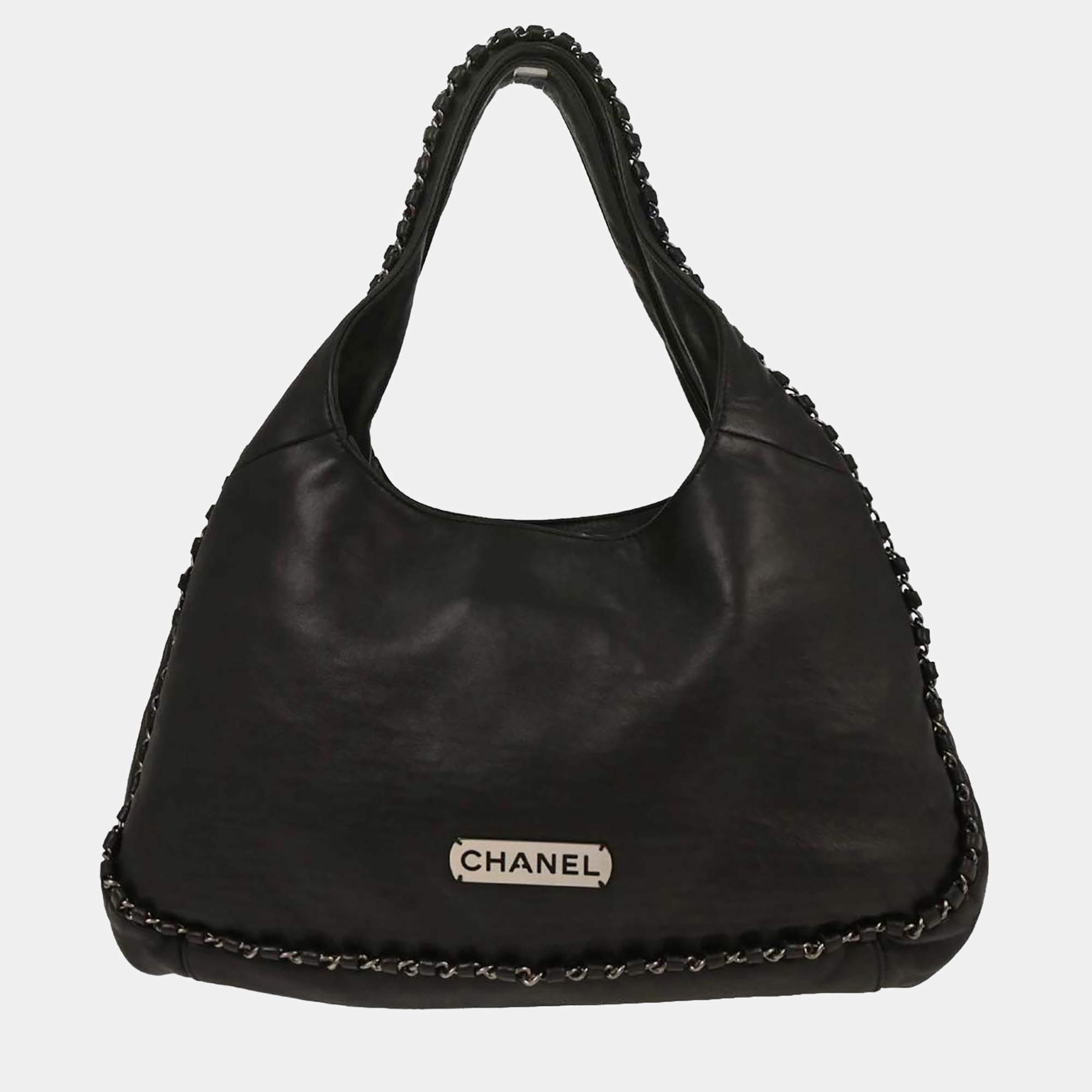 Pre Owned Chanel Black Lambskin Handbag
