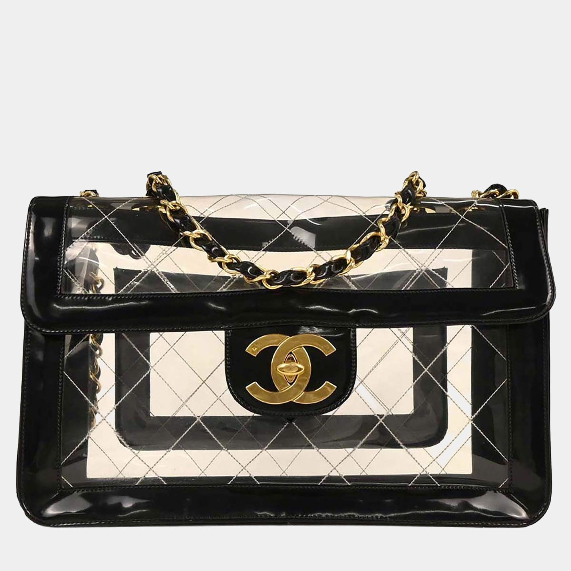 Pre Owned Chanel Black PVC Maxi Classic Flap Shoulder Bag