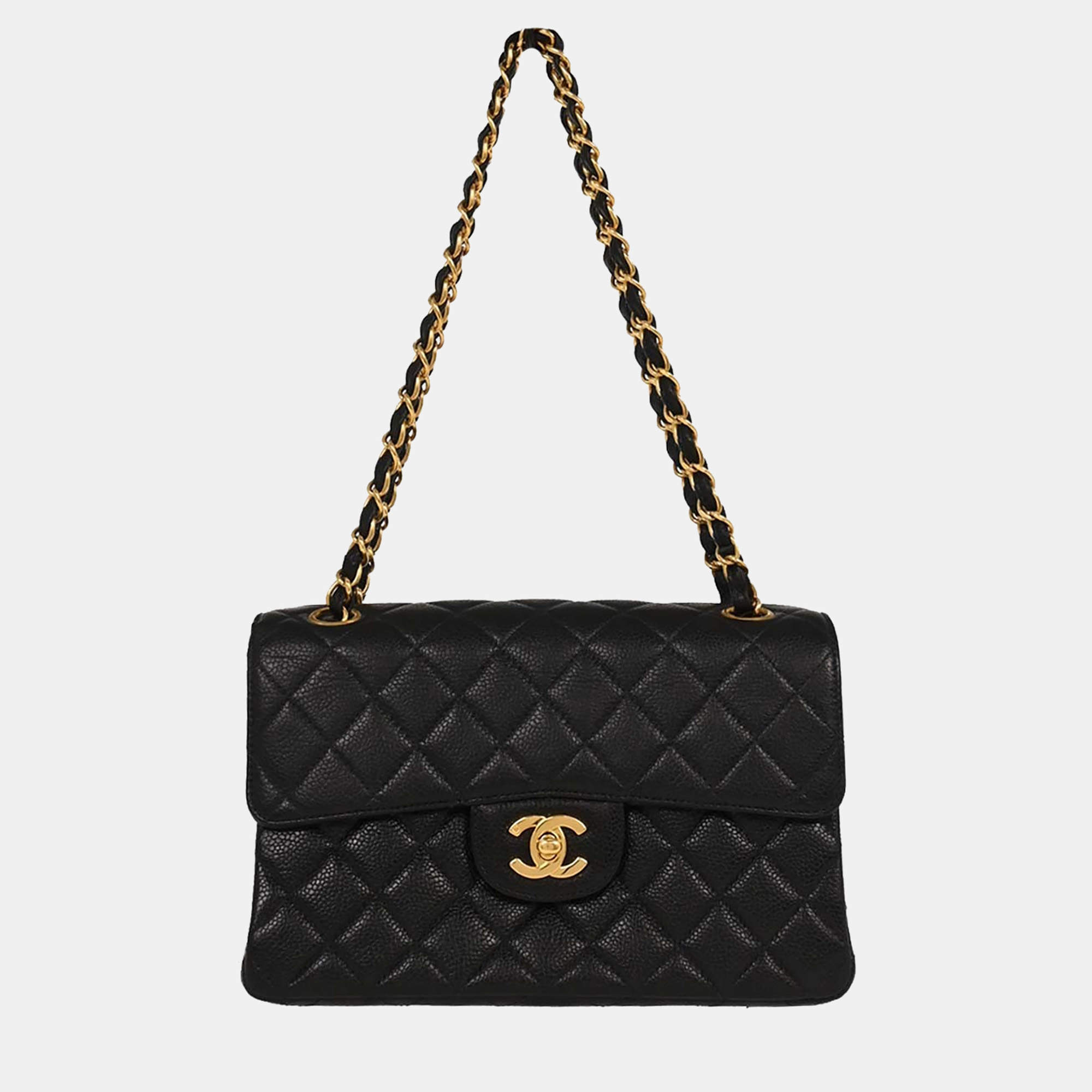 Pre Owned Chanel Black Calfskin Double Sided Flap Handbag
