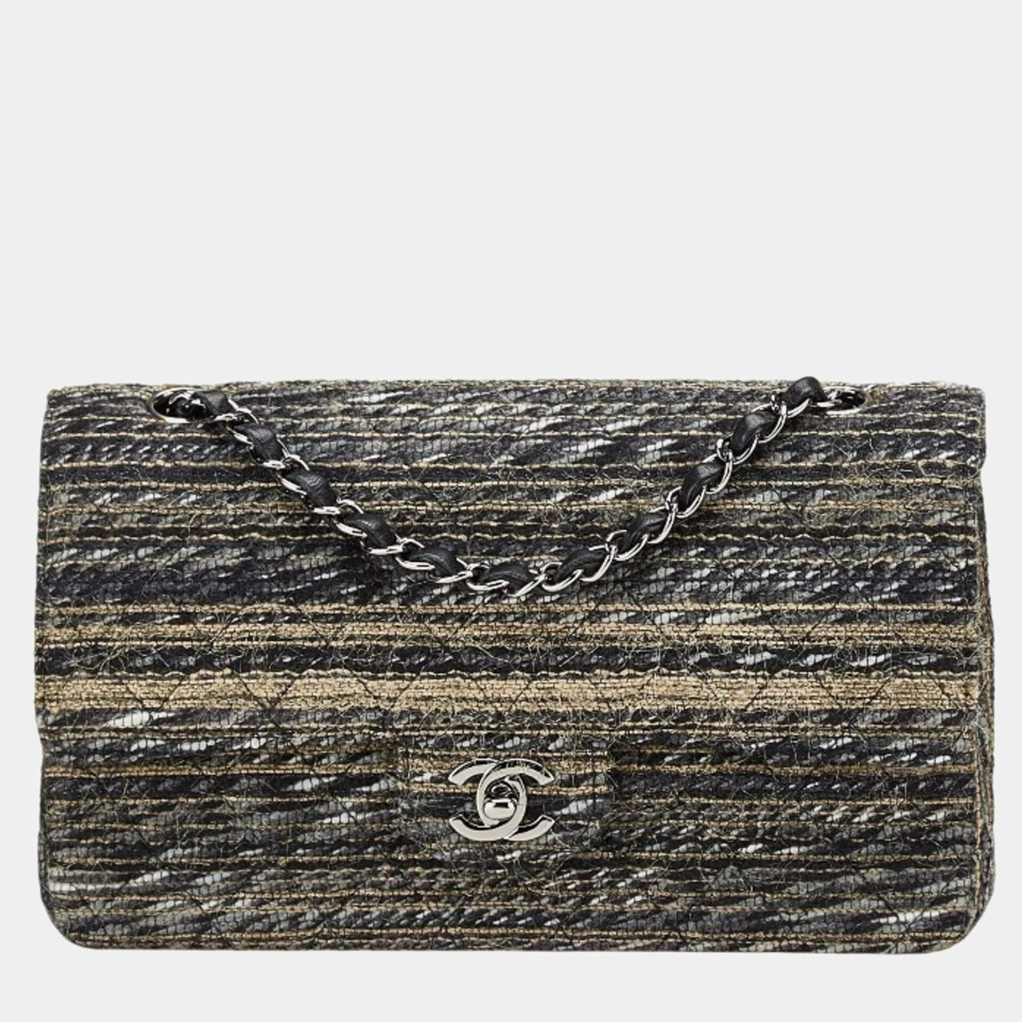 مملوكة مسبقًا حقيبة شانيل ماتلاسي كوكو مارك قلاب مزدوج سلسة كتف من الجلد التويد الأسود والمتعدد الألوان