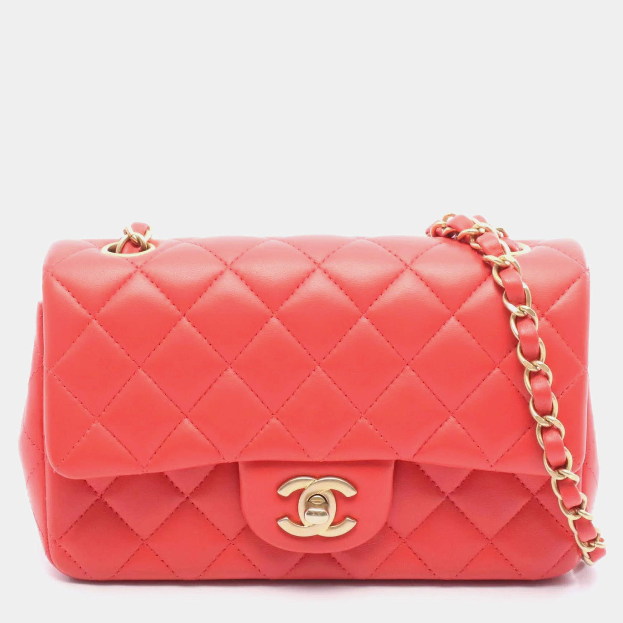Pre Owned Chanel Mini Matelasse 20 Shoulder Bag Leather Red
