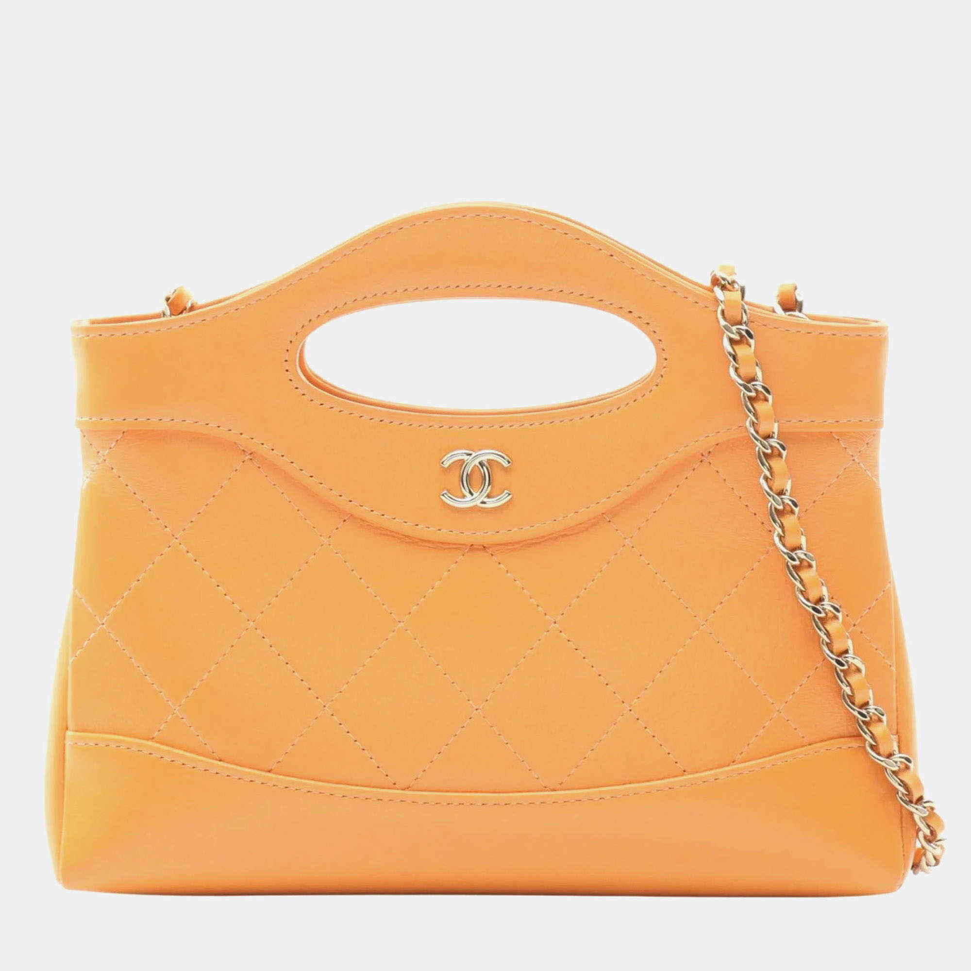 Pre Owned حقيبة شانيل شانيل 31 نانو كتف من جلد برتقالي