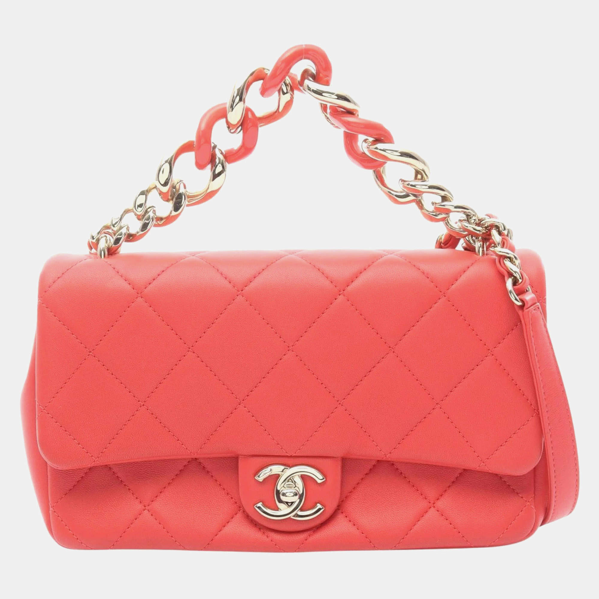 Pre Owned حقيبة كتف شانيل ماتلاسي كبيرة جلد حمل أحمر