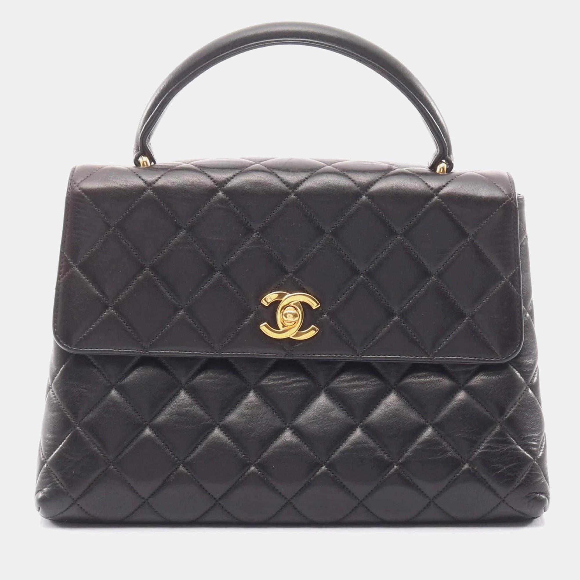 مملوكة مسبقًا Chanel Matelasse Top Handle Handbag In Lambskin Leather Black