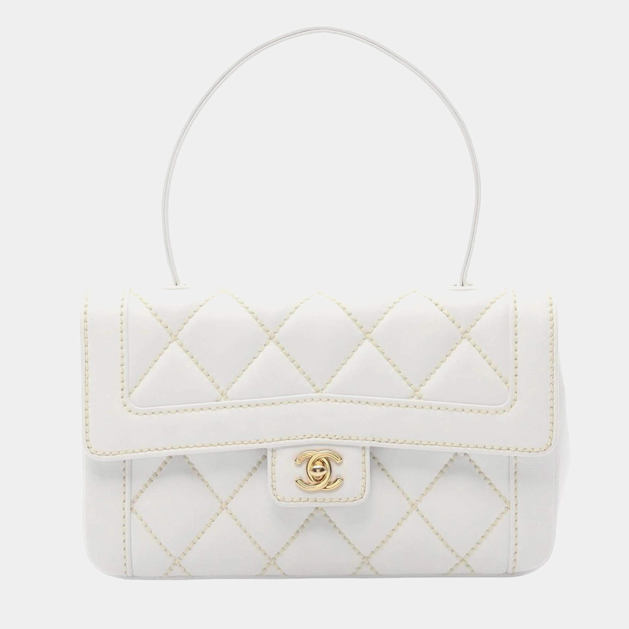 مملوكة مسبقًا Chanel Wild Stitch Handbag Leather White