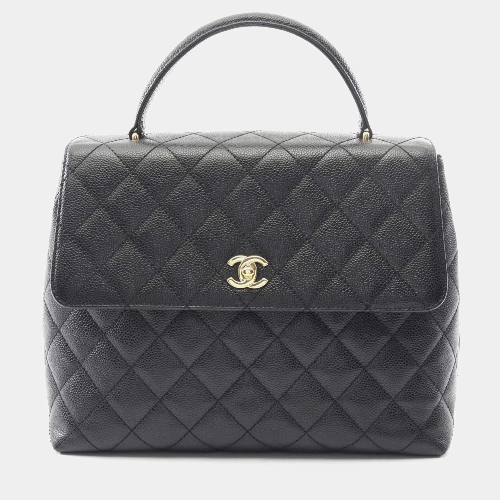 Pre Owned حقيبة شانيل ماتلاسيه جلد عجل محبب أسود