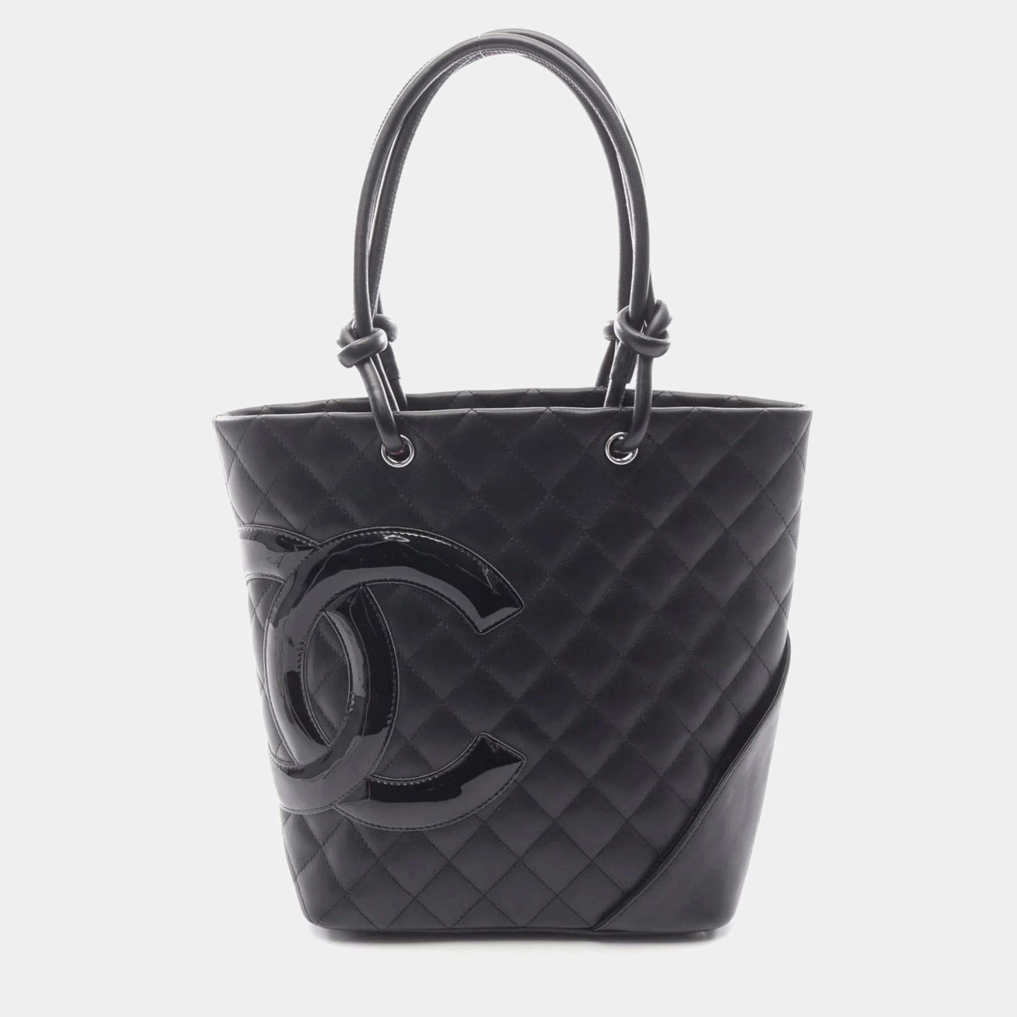 Pre Owned Chanel Cambon Medium Tote Bag Leather Black