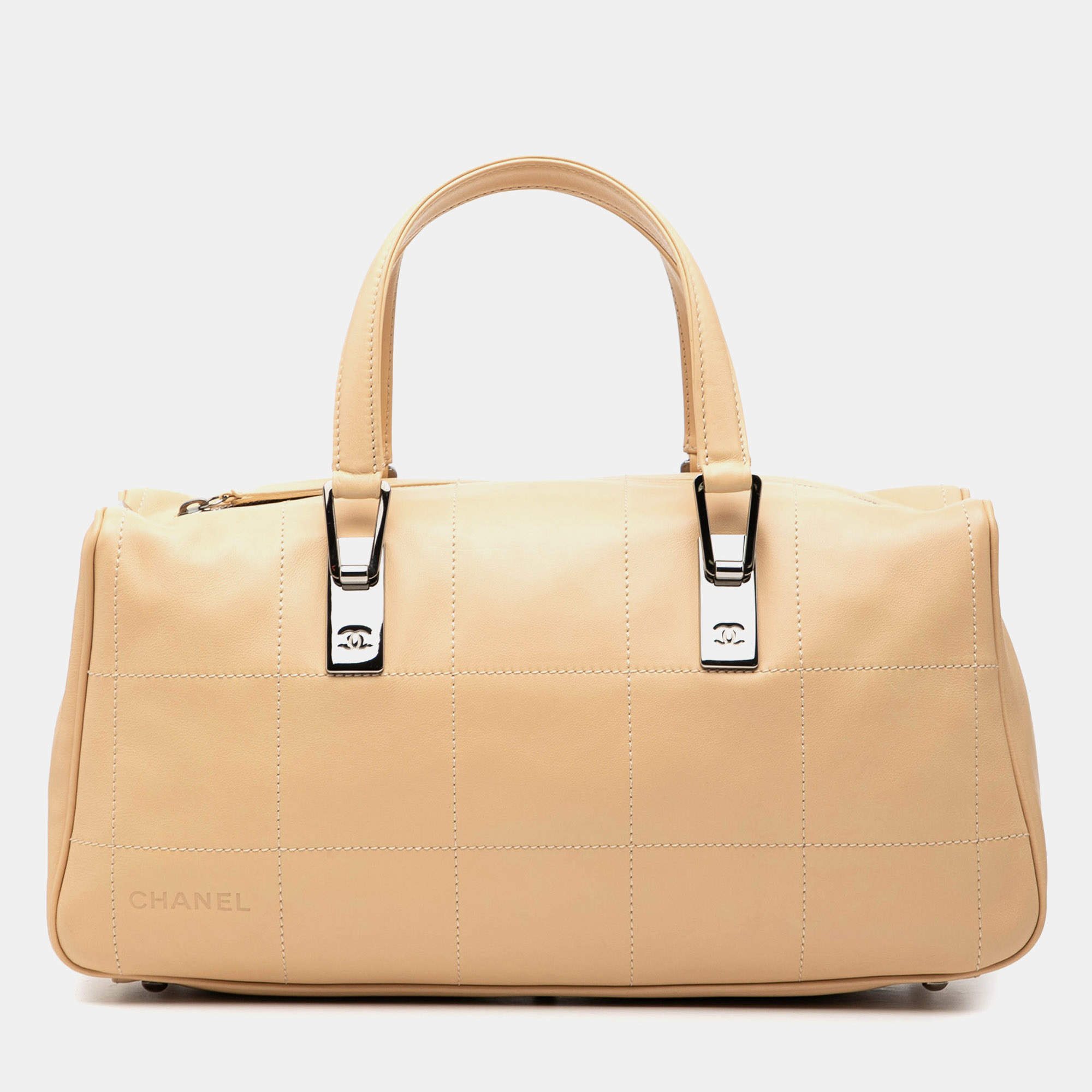 Pre Owned Chanel Brown CC Square Quilted Lambskin Handbag