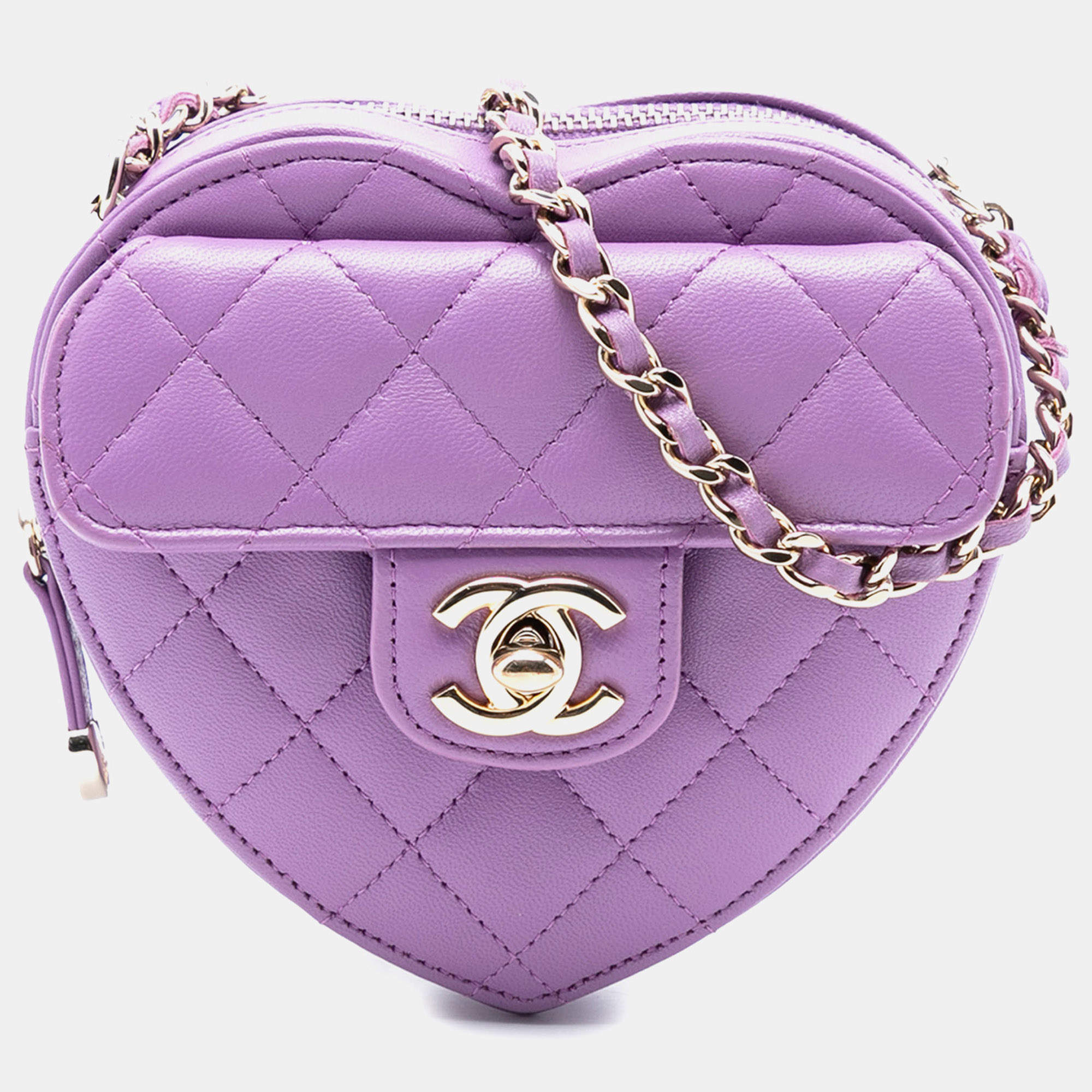 مملوكة مسبقًا Chanel Purple Mini Lambskin CC in Love Heart Crossbody