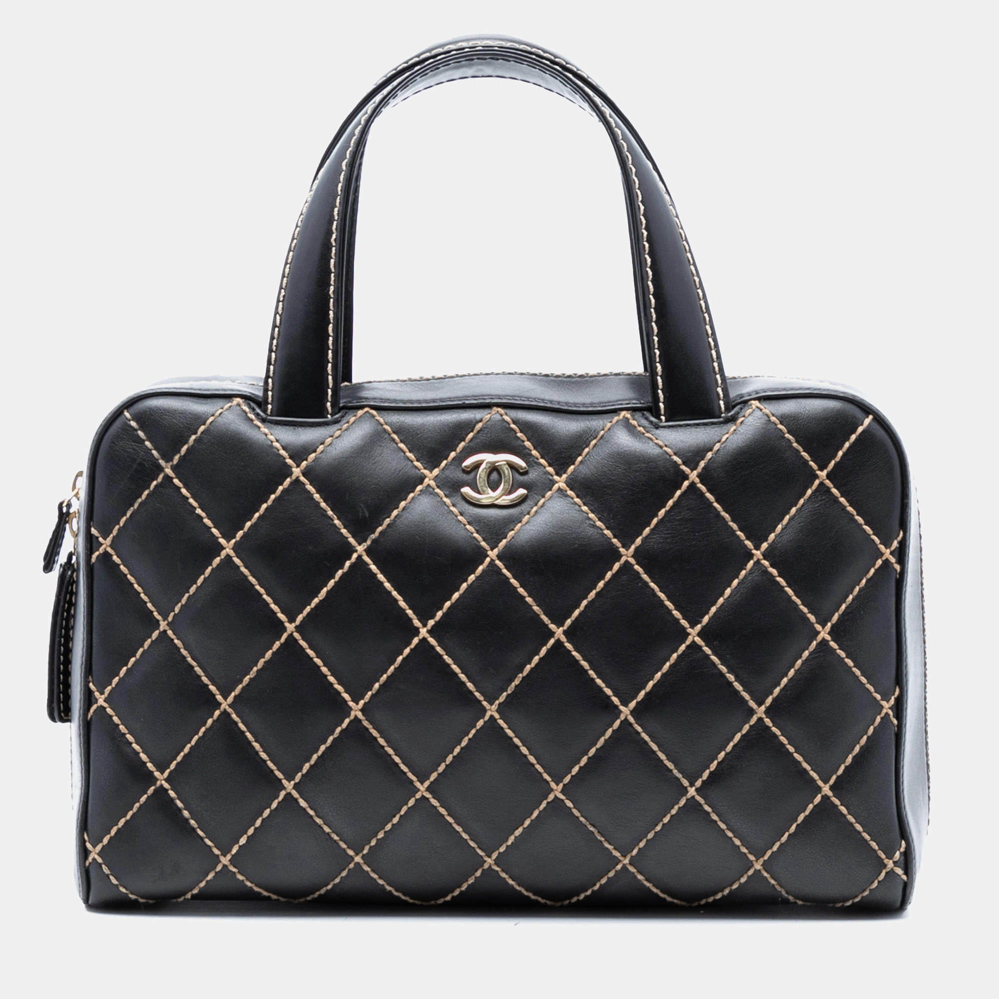 Pre Owned Chanel Black CC Lambskin Wild Stitch Handbag