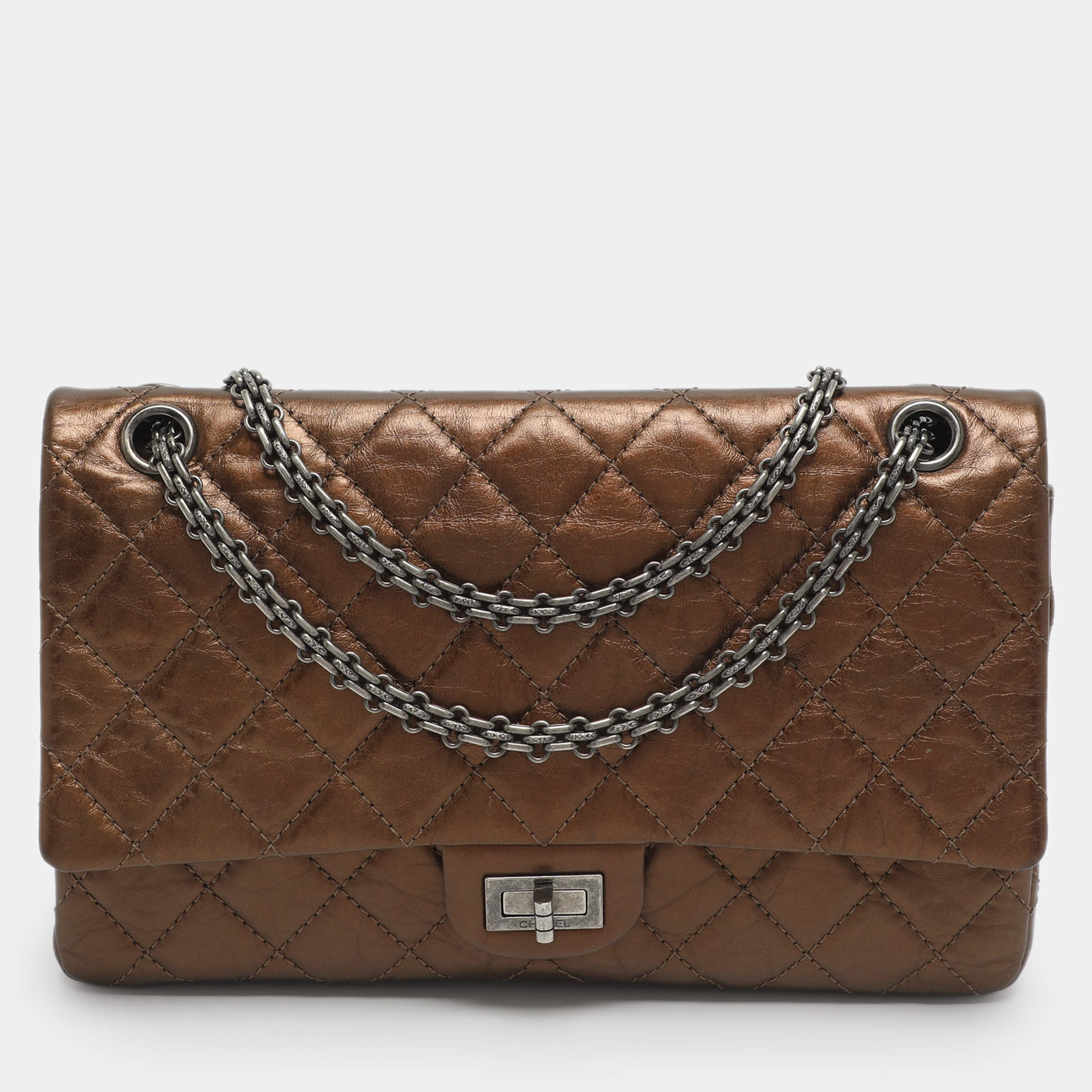 Pre Owned حقيبة شانيل ريشيو 266 جلد كافيار أسود مبطن بقلاب