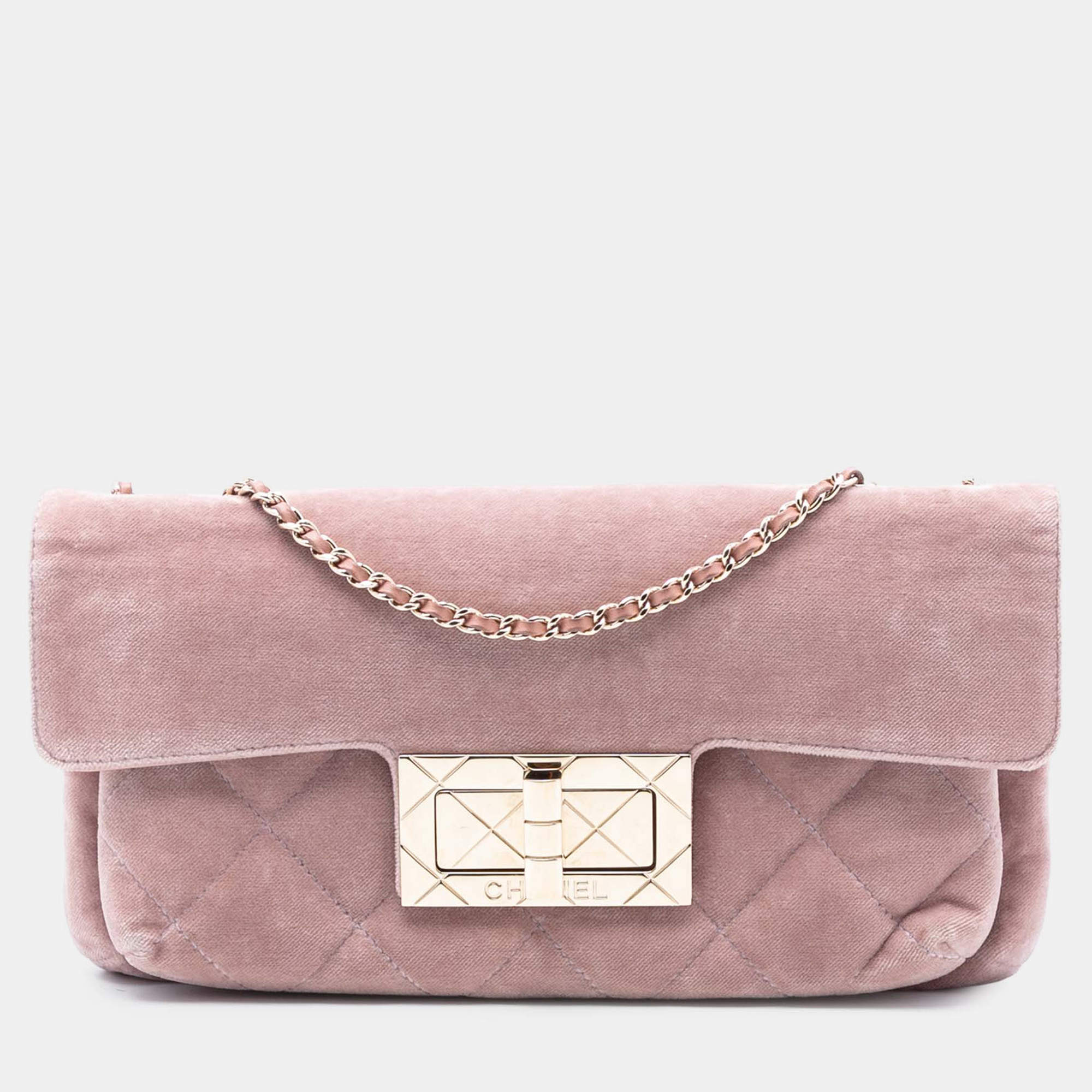 مملوكة مسبقًا حقيبة شانيل كتف مغلق مدموزيل كبيرة مخمل مبطن وردي
