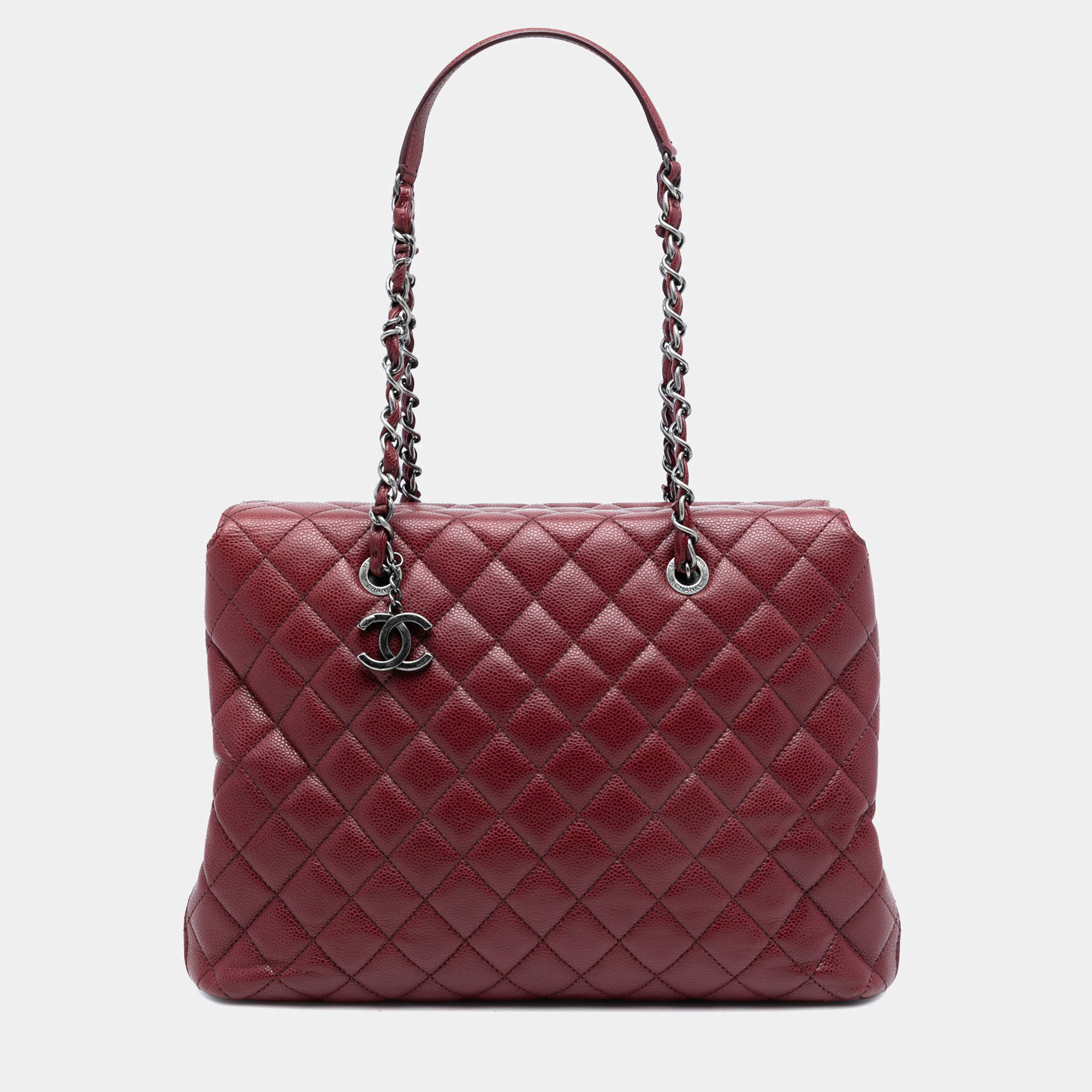 مملوكة مسبقًا Chanel Red Large CC Quilted Caviar City Shopping Tote