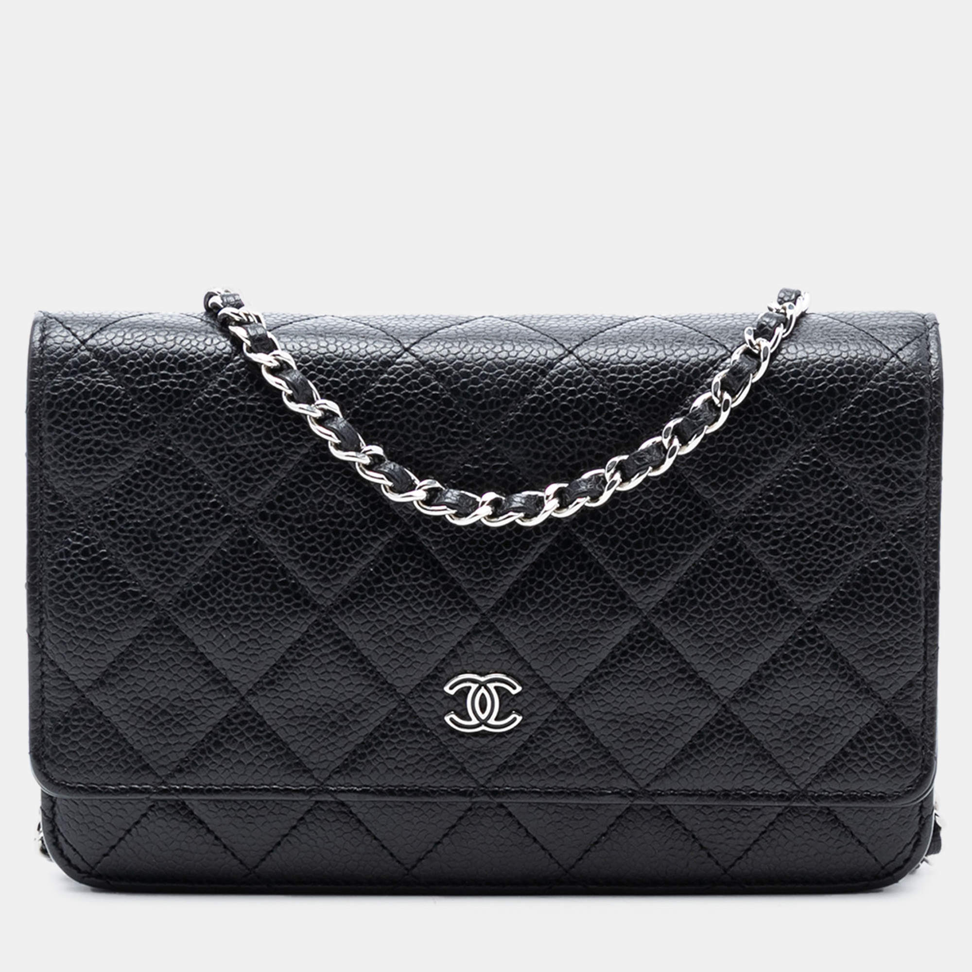 Pre Owned Chanel Black CC Quilted Caviar Wallet on Chain