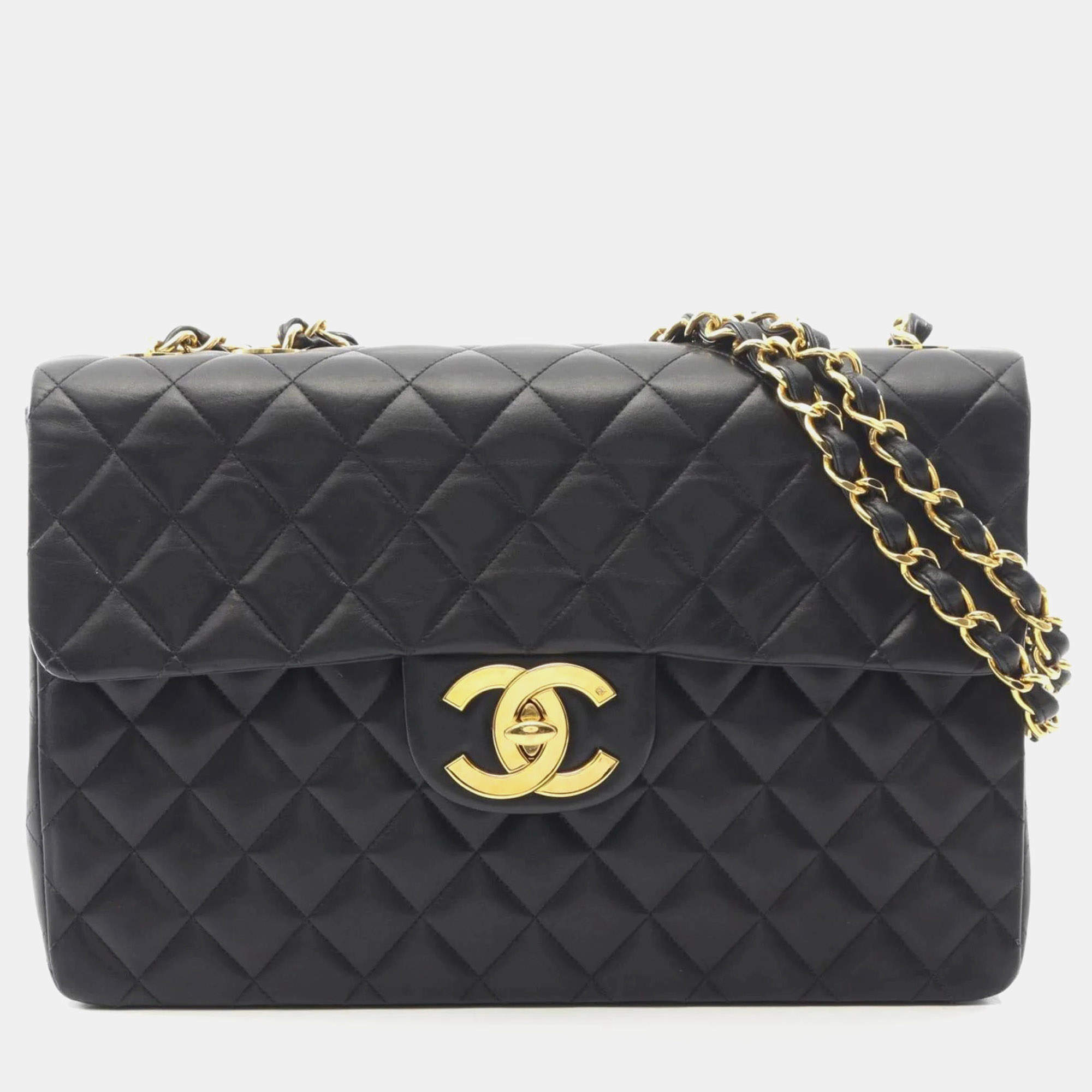 Pre Owned حقيبة كتف شانيل ديكا ماتالاسي 34 من جلد الخروف سوداء