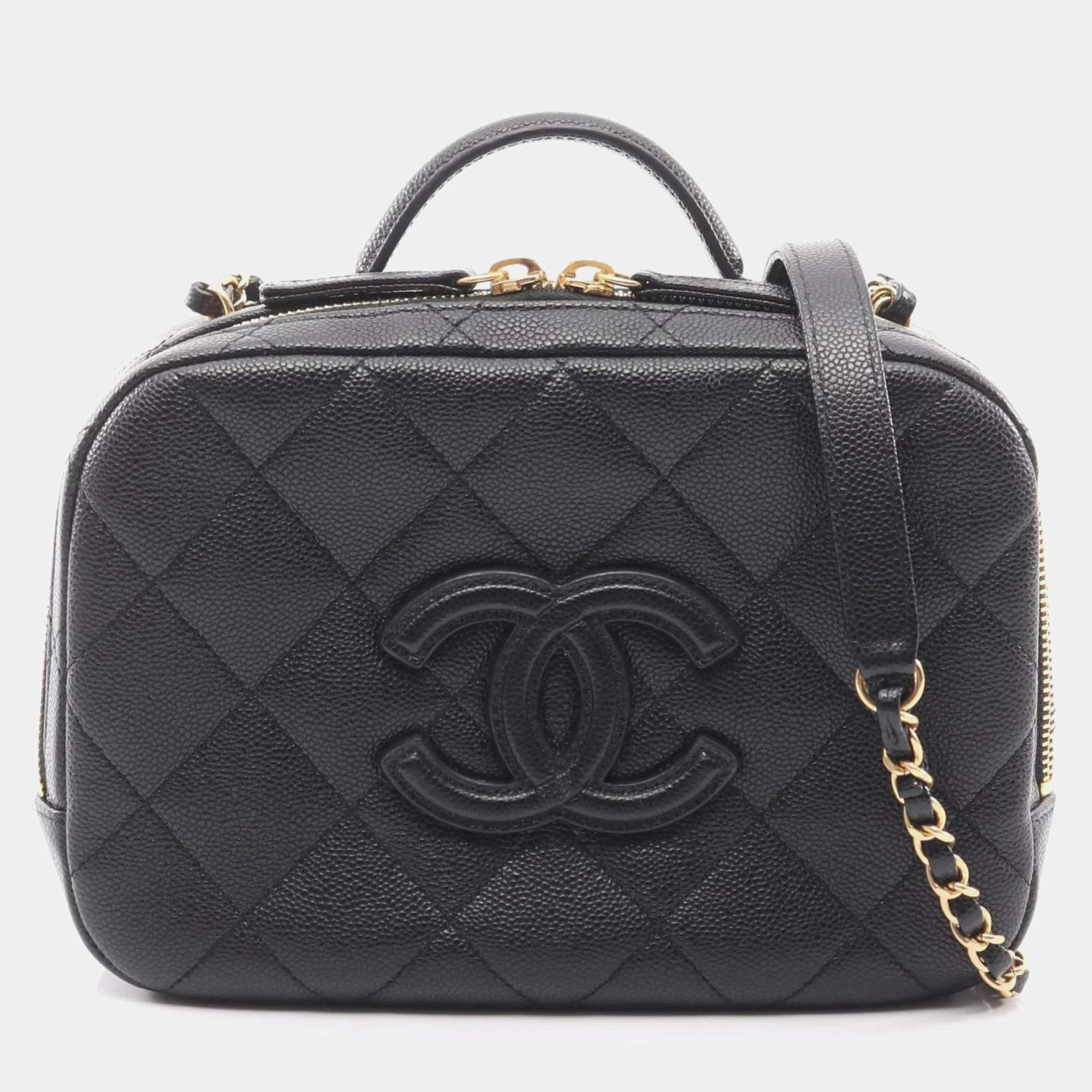 Pre Owned Chanel Matelasse Shoulder Bag In Grained Calfskin Leather Black