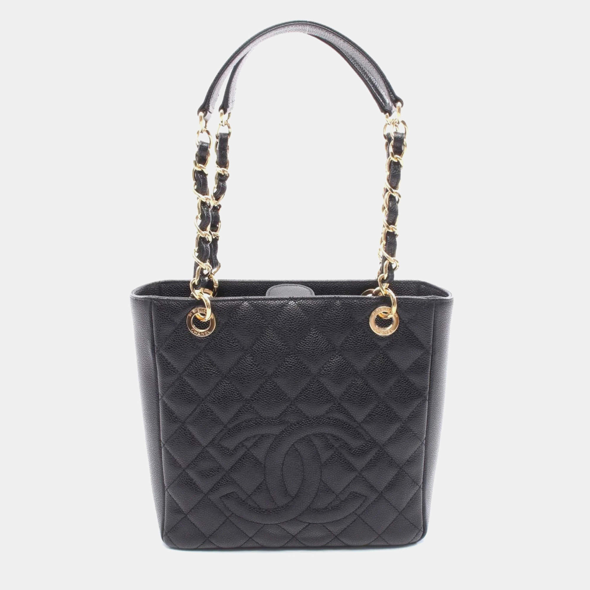 Pre Owned Chanel Matelasse Pst Tote Bag In Caviar Grained Calfskin Black