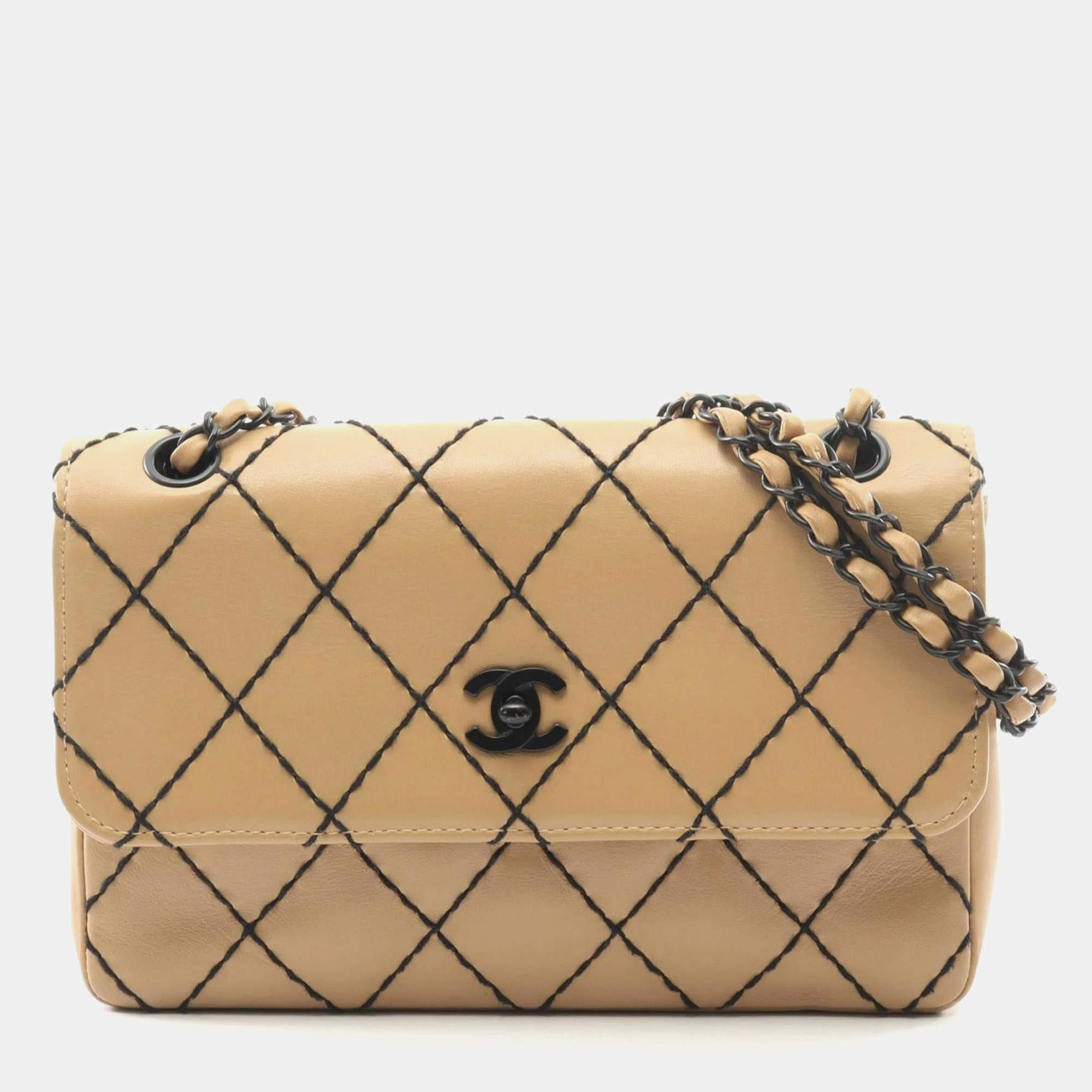مملوكة مسبقًا Chanel Wild Stitch Beige Leather Shoulder Bag 