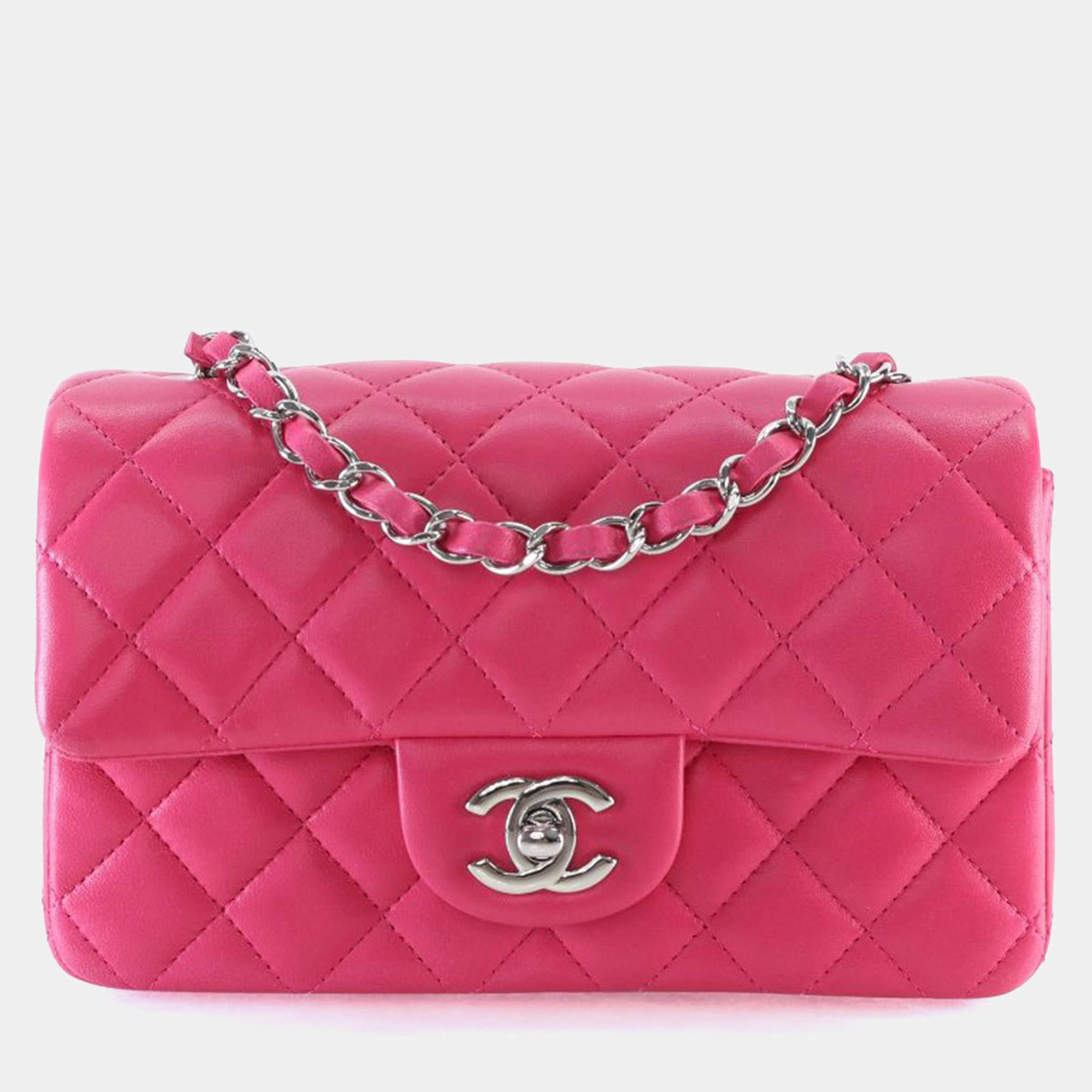 Pre Owned Chanel Mini Pink Lambskin Rectangular Classic Flap Bag