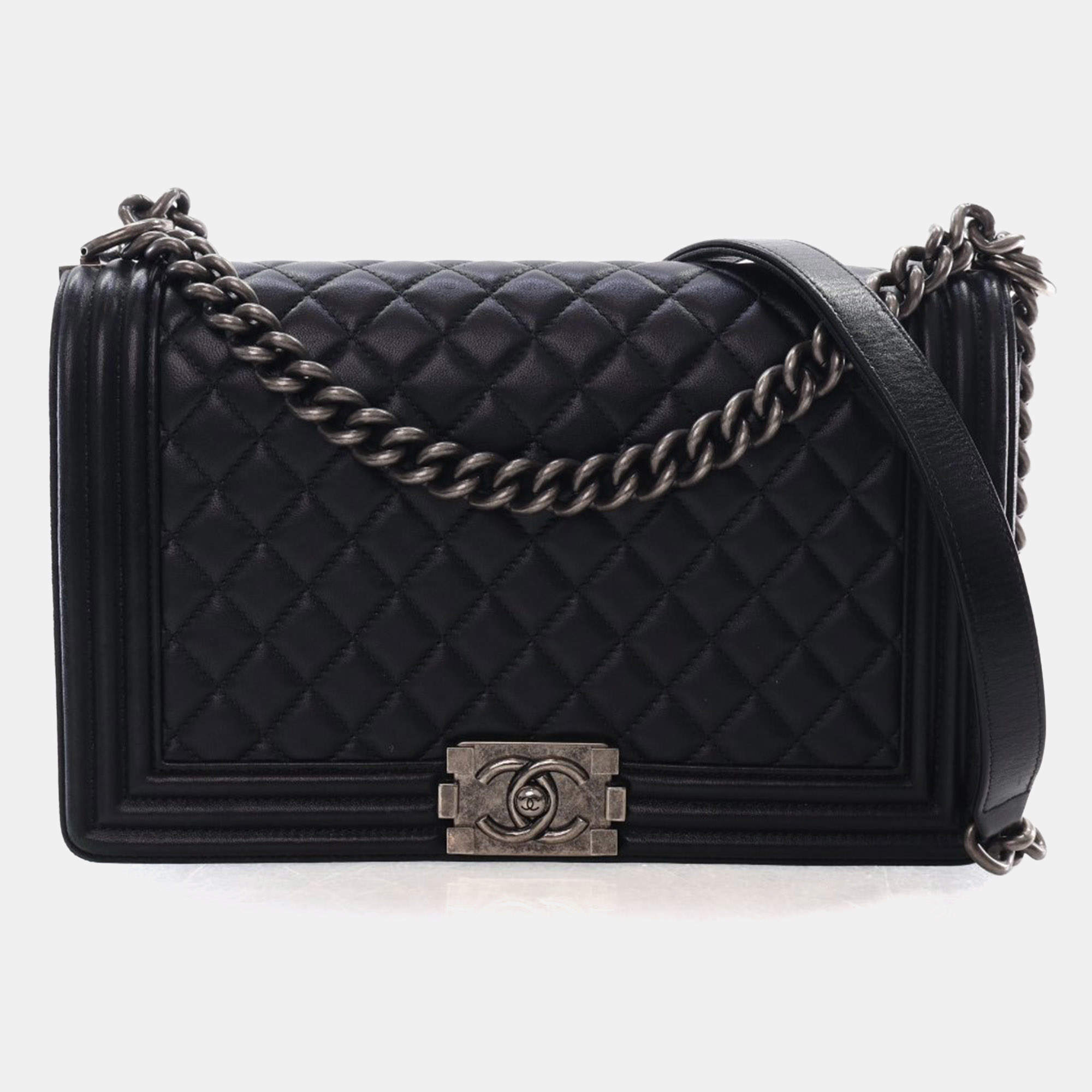 Pre Owned Chanel Large Lambskin Boy Bag