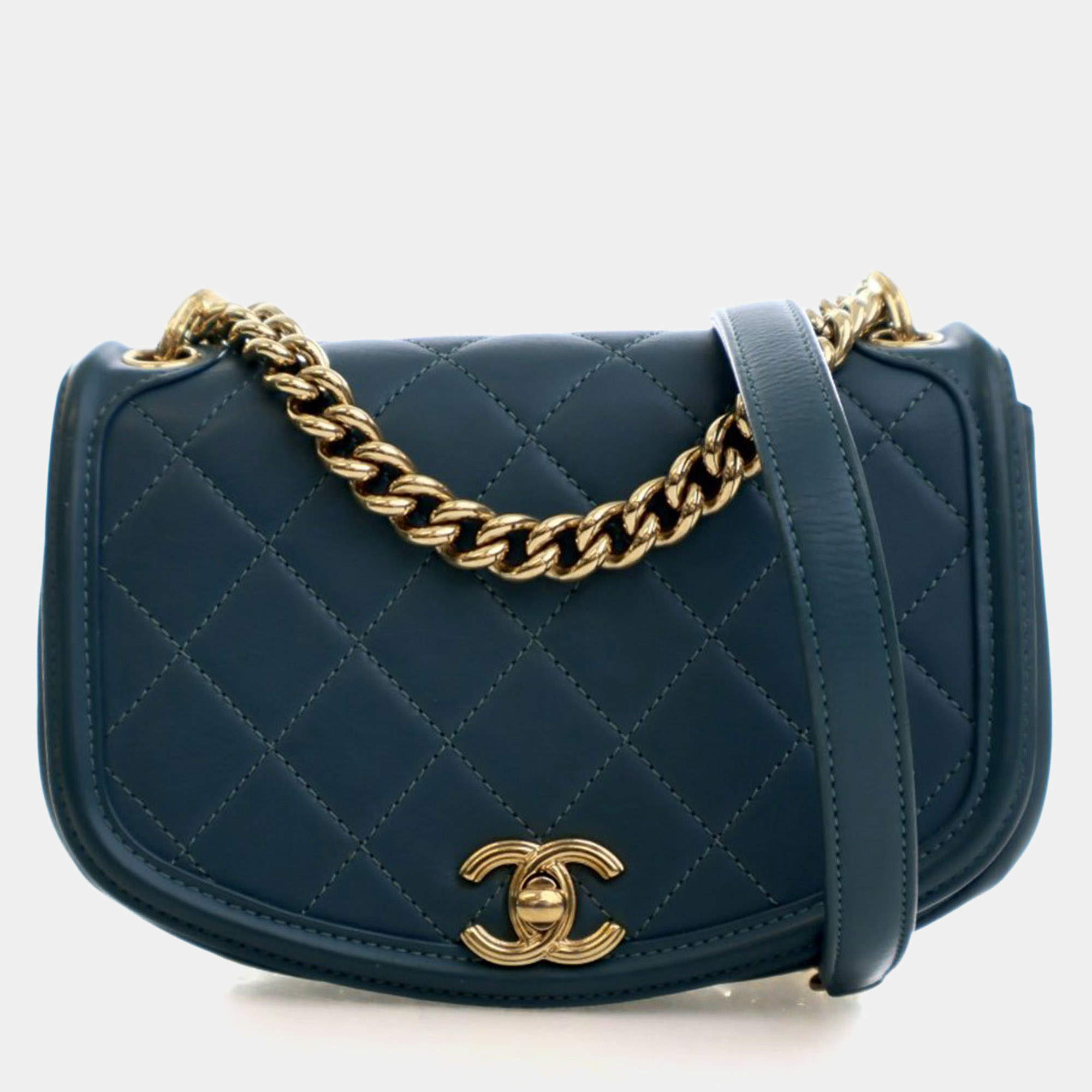Pre Owned Chanel Mini Lambskin Curved Shoulder Bag