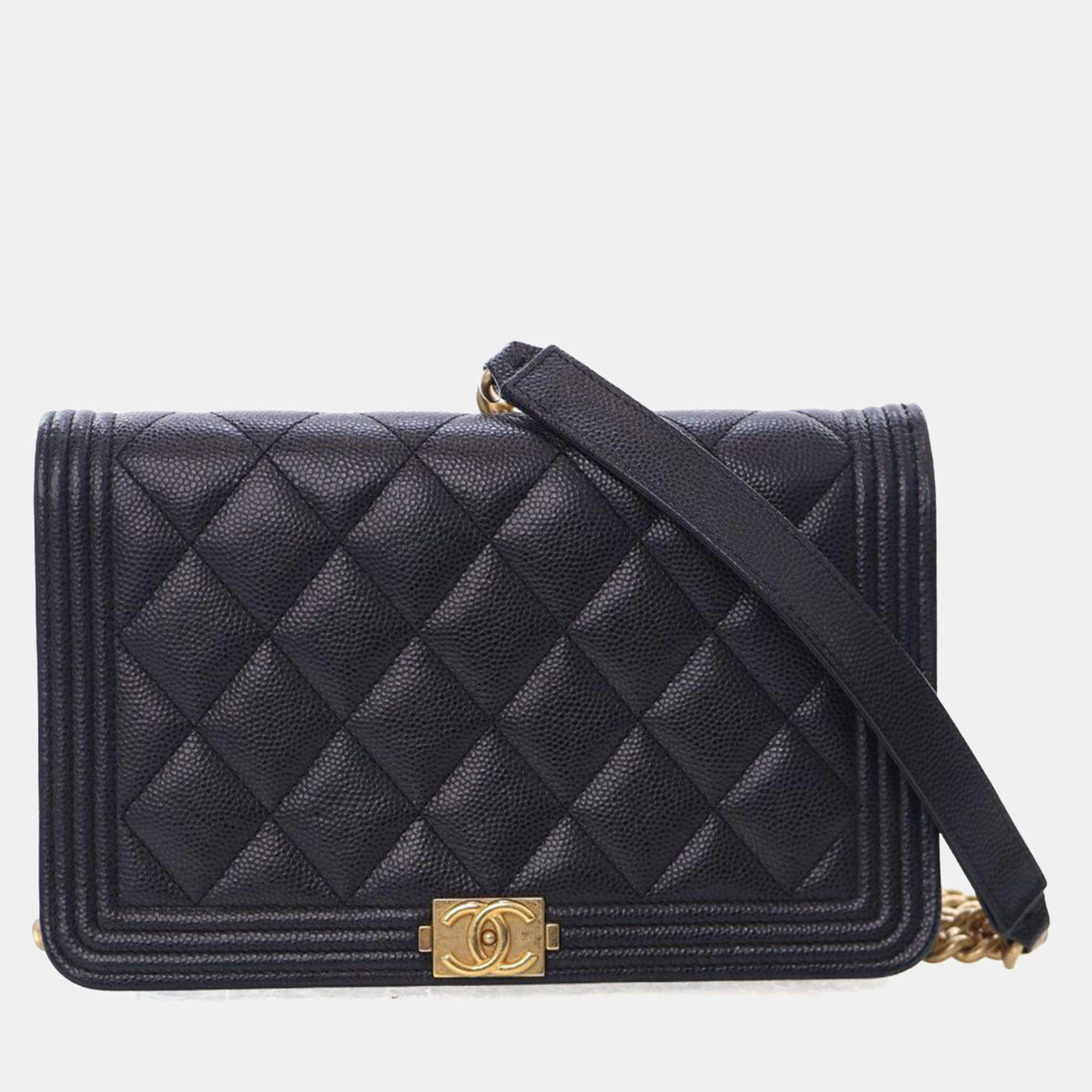 Pre Owned محفظة بسلسلة شانيل كافيار بوي