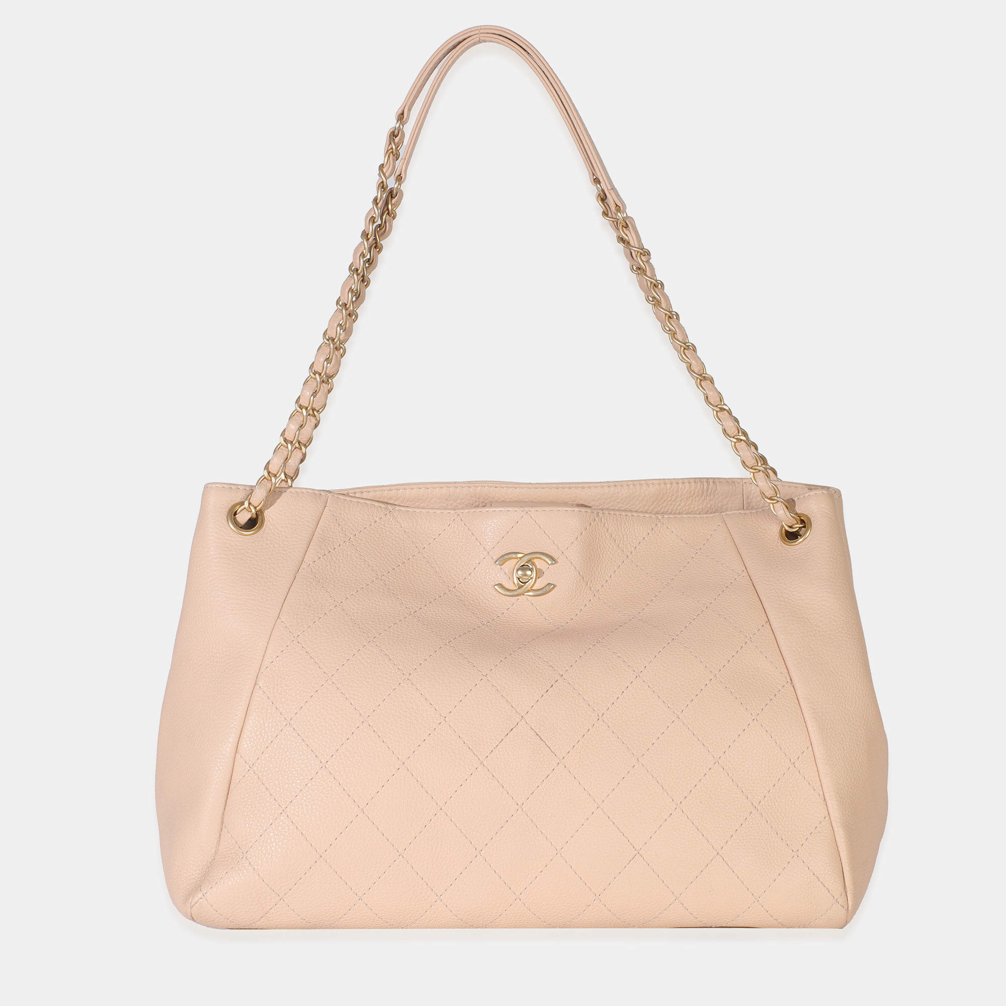 Pre Owned حقيبة تسوق شانيل روك جلد بقري مرن مبطن بيج