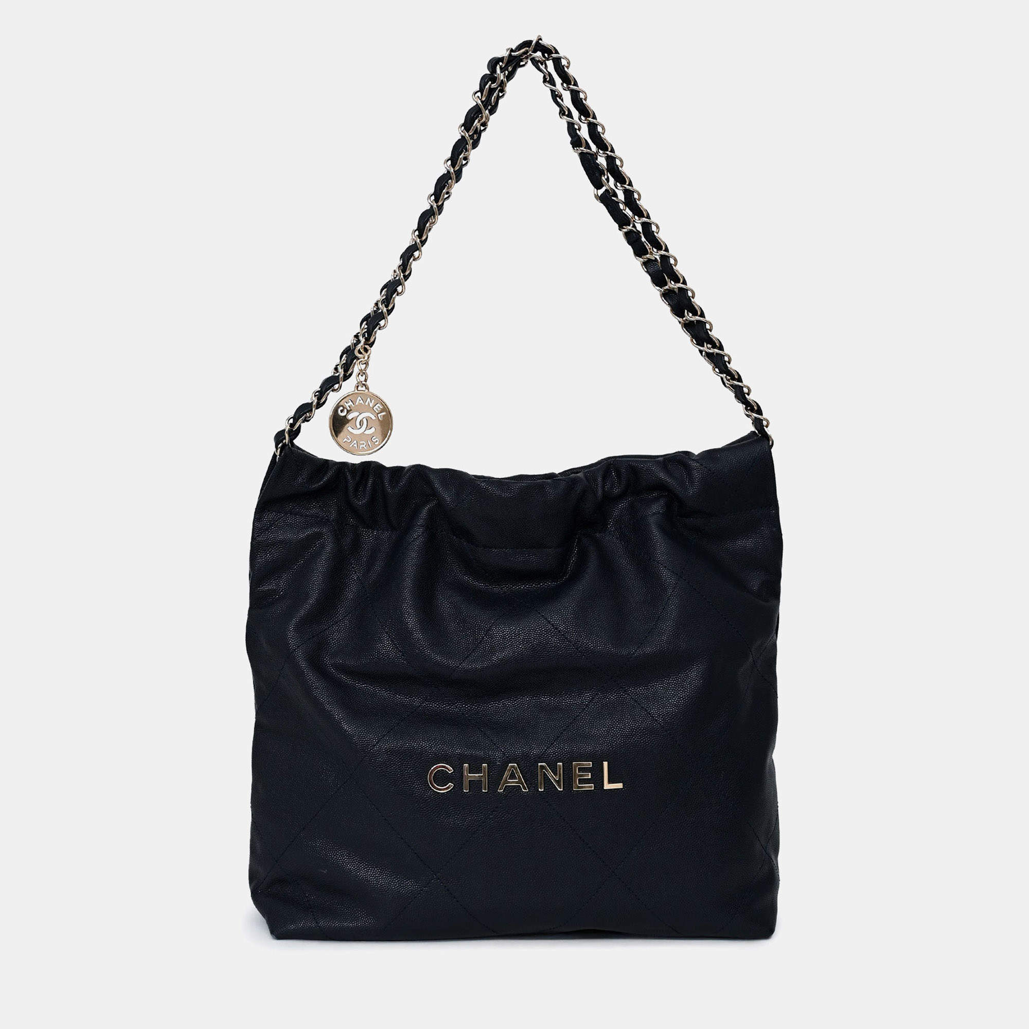 Pre Owned Chanel Navy Caviar Leather 22 Small Hobo Shoulder Bag SHW