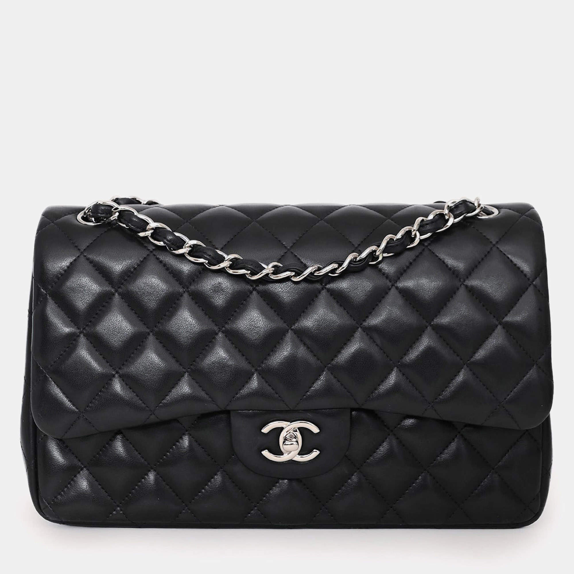 Pre Owned Chanel 2012 Black Lambskin Jumbo Double Flap