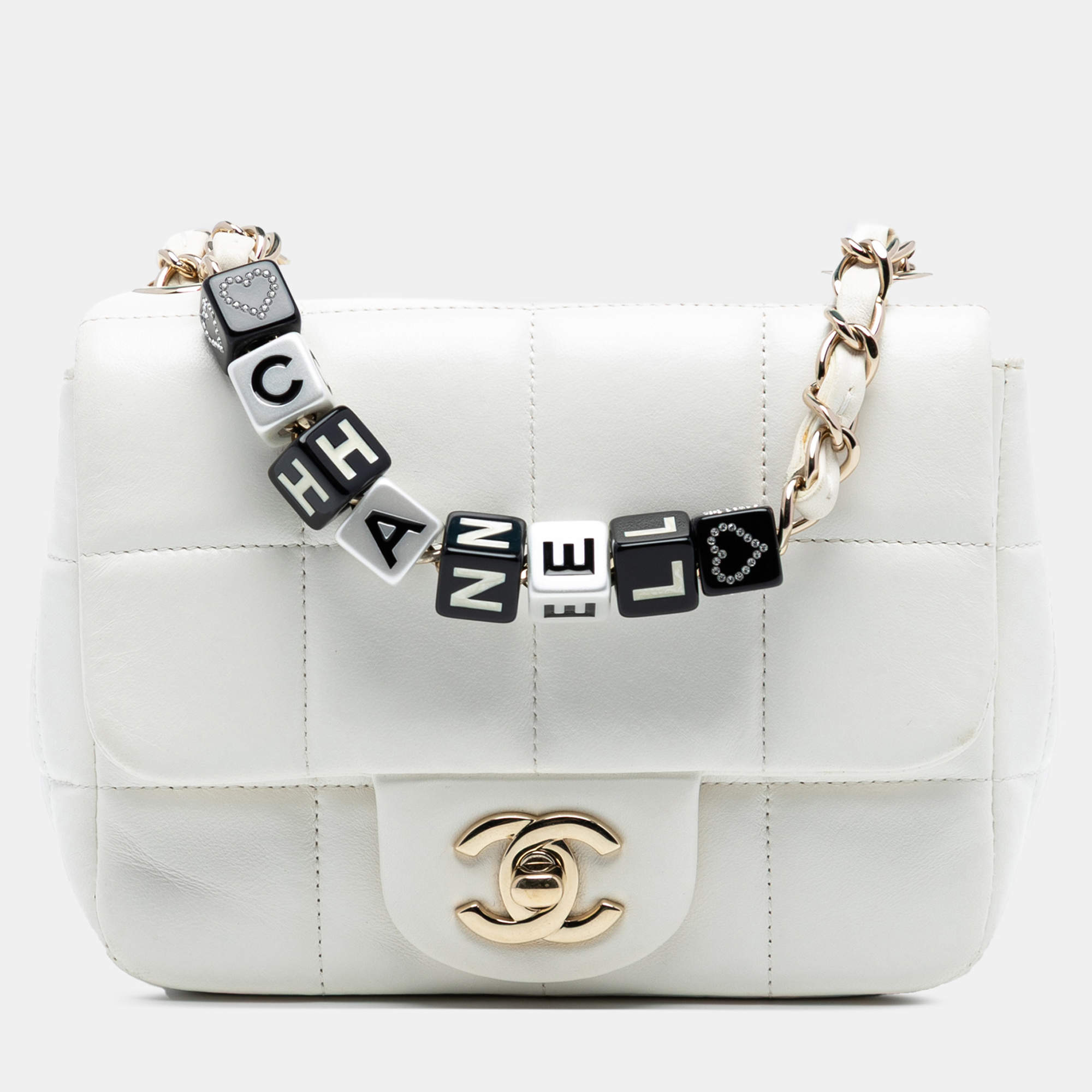 مملوكة مسبقًا Chanel White Mini Square Lambskin Resin Crystal Monacoco Flap