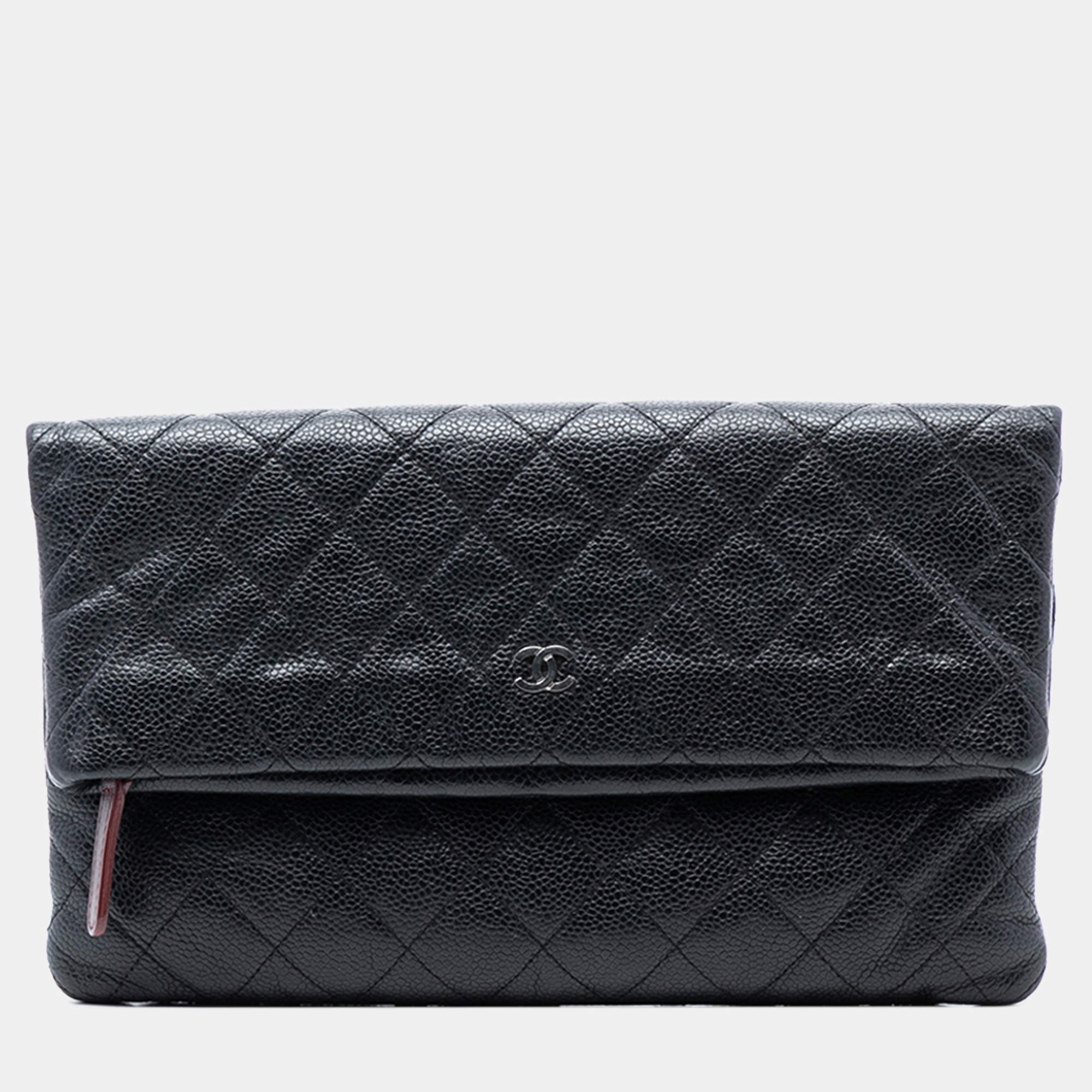 Pre Owned Chanel Black Quilted Caviar CC Beauty Foldover Clutch