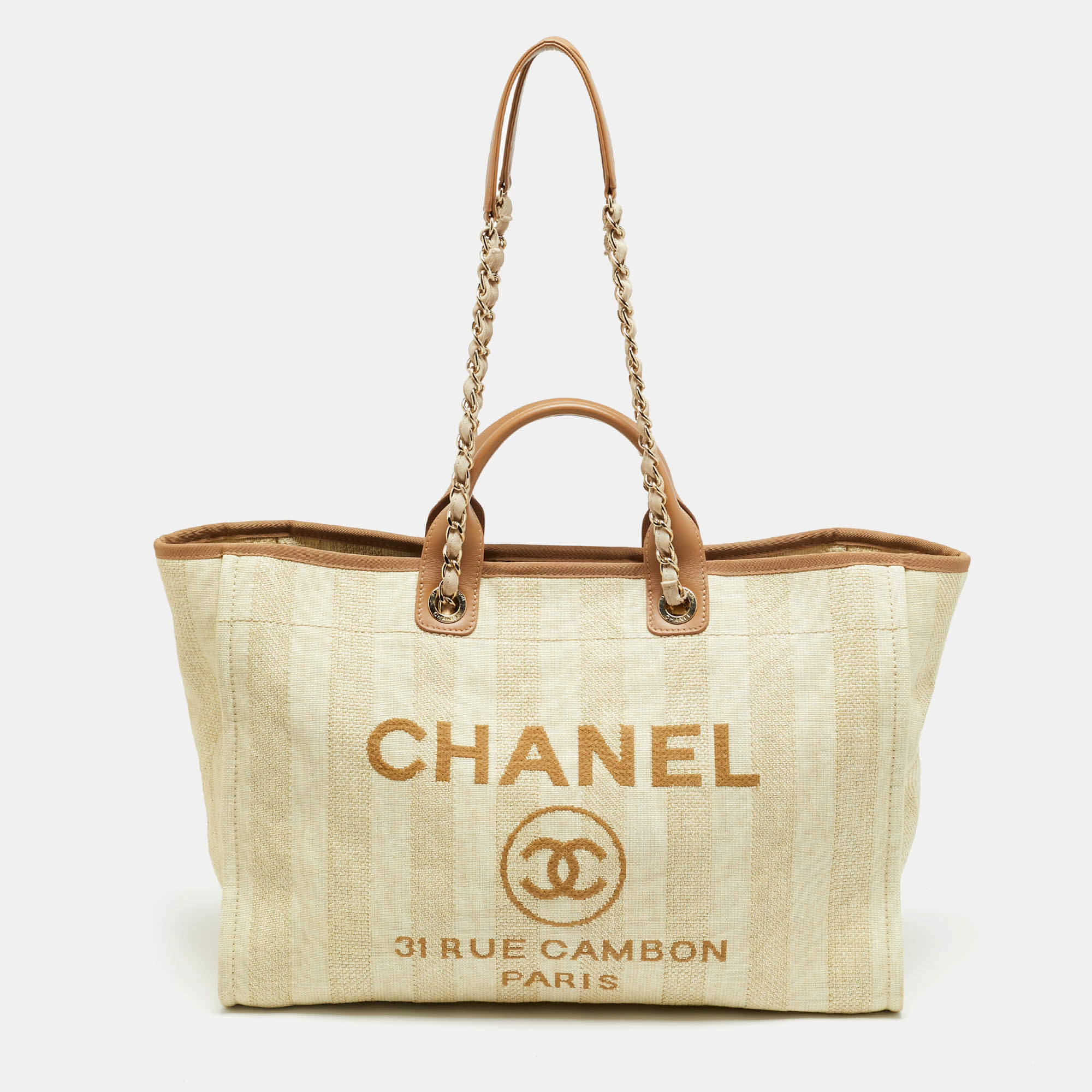 Pre Owned Chanel Deauville Extra Large Tan/Natural Raffia Shopper Tote