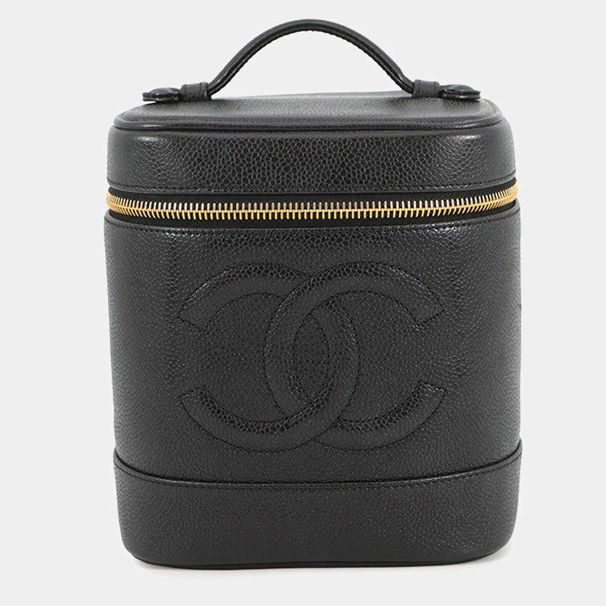 مملوكة مسبقًا حقيبة فانتي شانيل شعار سي سي جلد عجل أسود