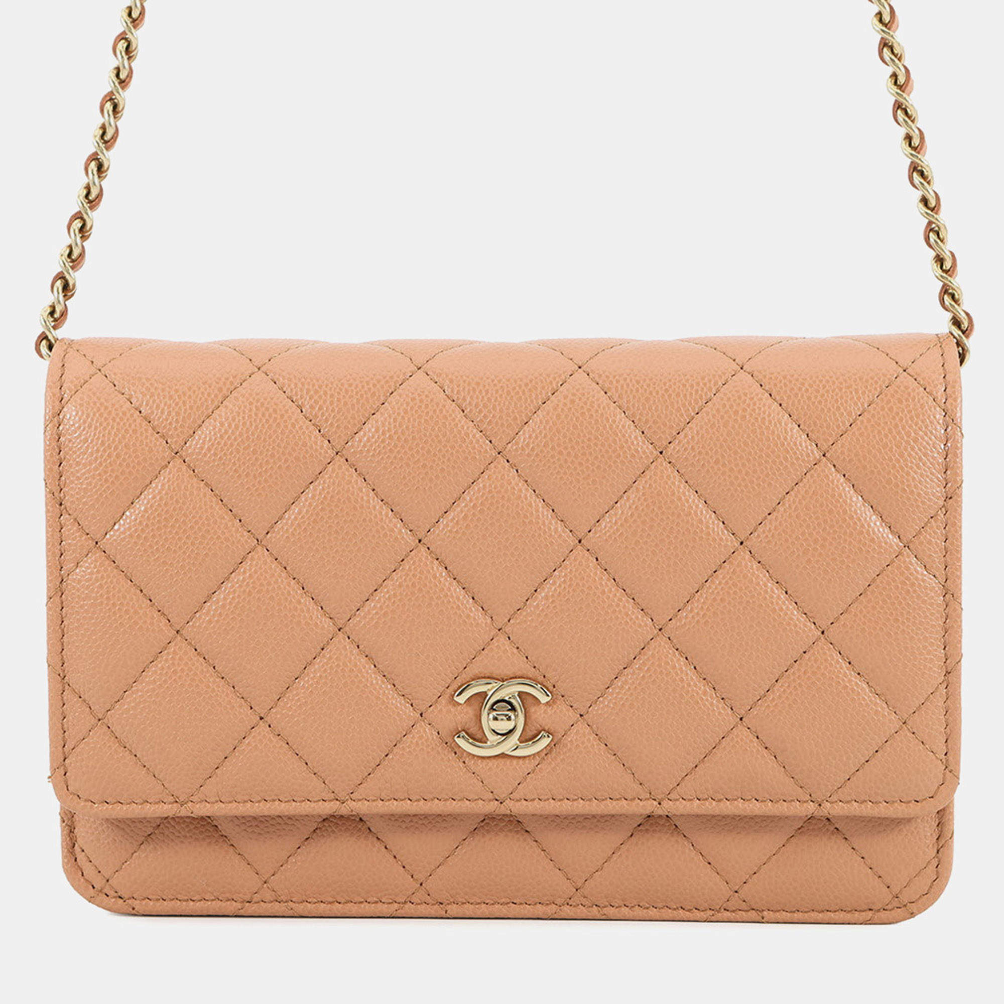 Pre Owned Chanel Classic Chain Wallet Brown Caviar Leather