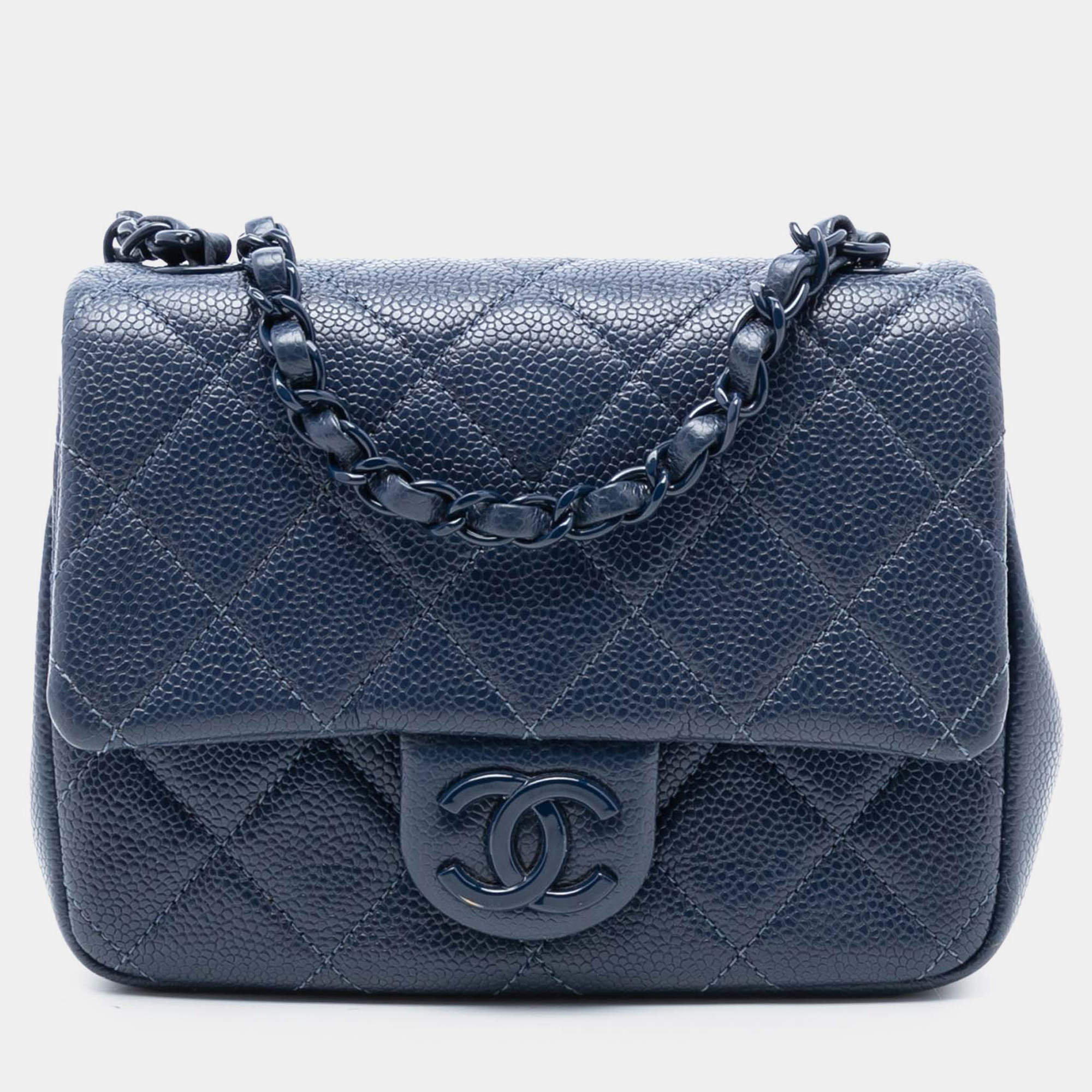 مملوكة مسبقًا Chanel Blue Mini Square Caviar Incognito Flap