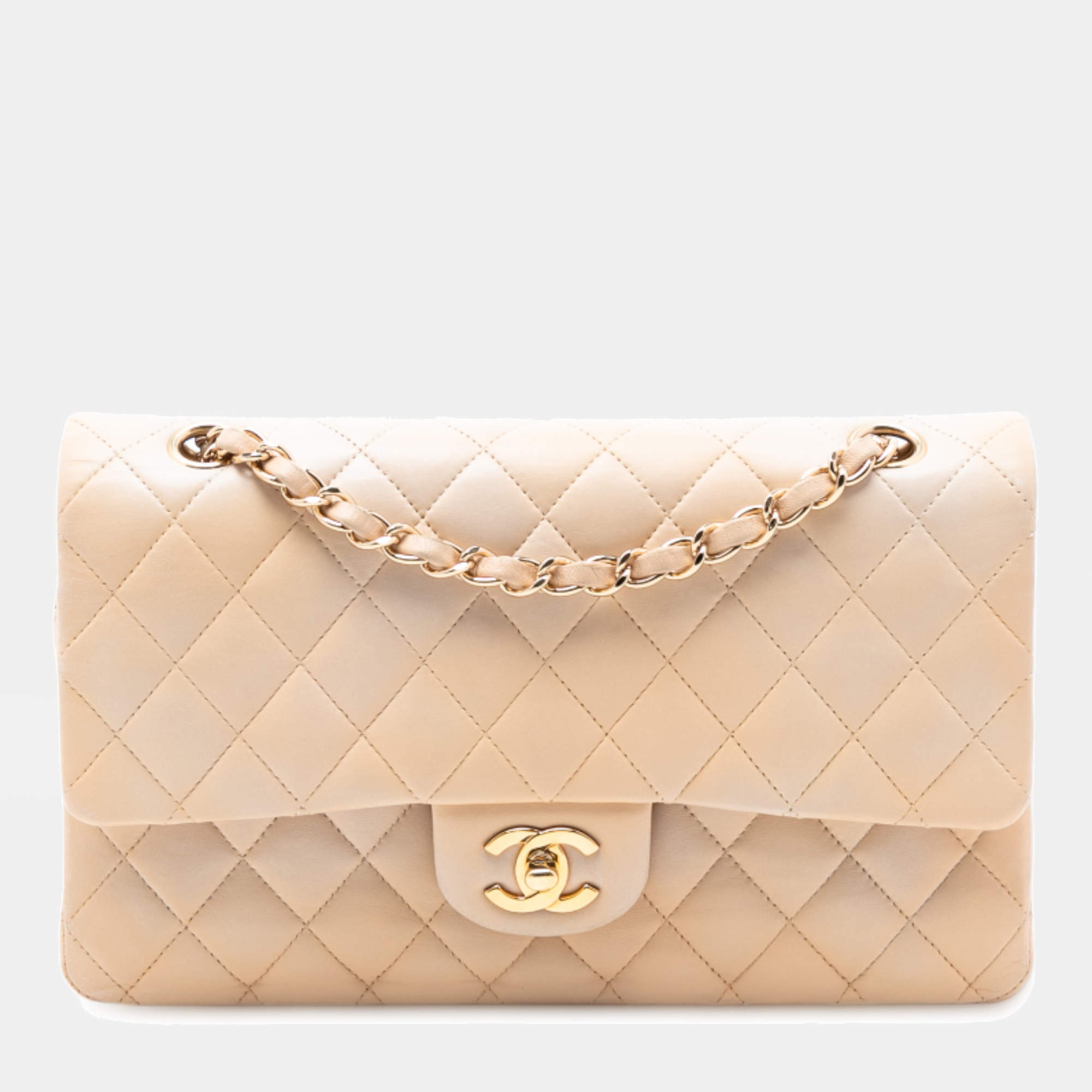 مملوكة مسبقًا حقيبة شانيل كلاسيك متوسطة جلد الخروف بني مزدوجة الغطاء