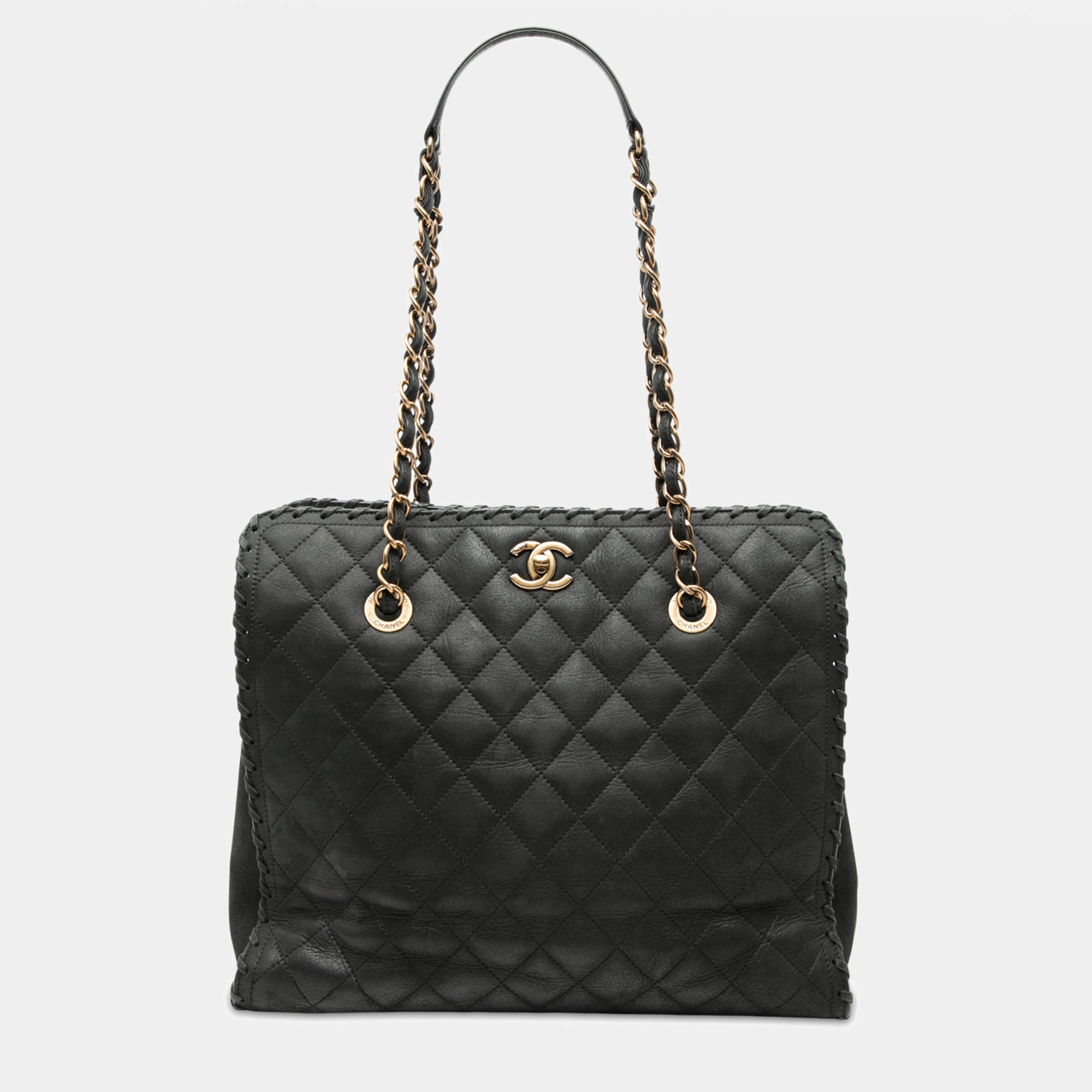 Pre Owned Chanel Black CC Quilted Iridescent Calfskin Happy Stitch Tote
