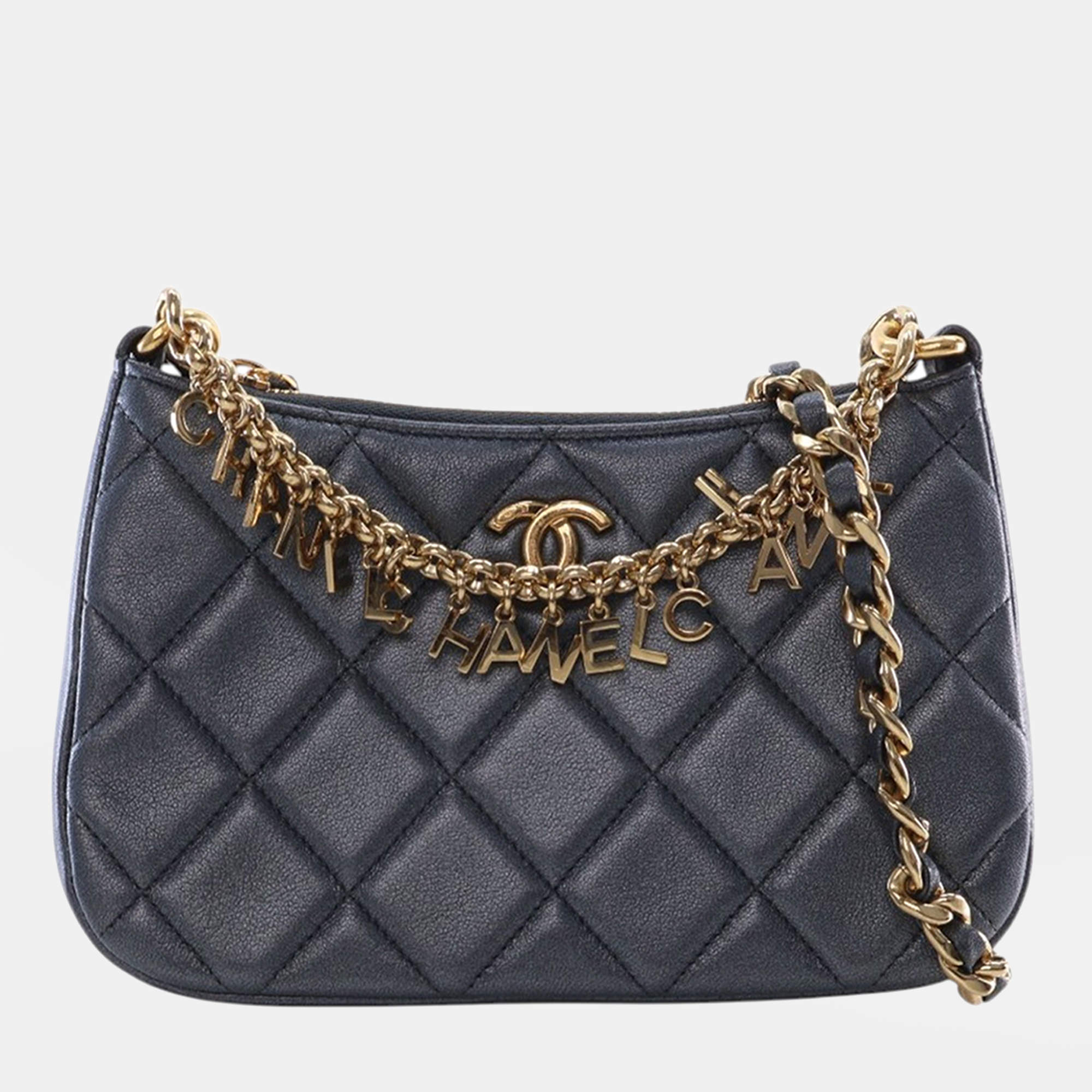 Pre Owned حقيبة شانيِل كروس بودي سلسلة شعار جلد حمل مُبطّن صغيرة سوداء