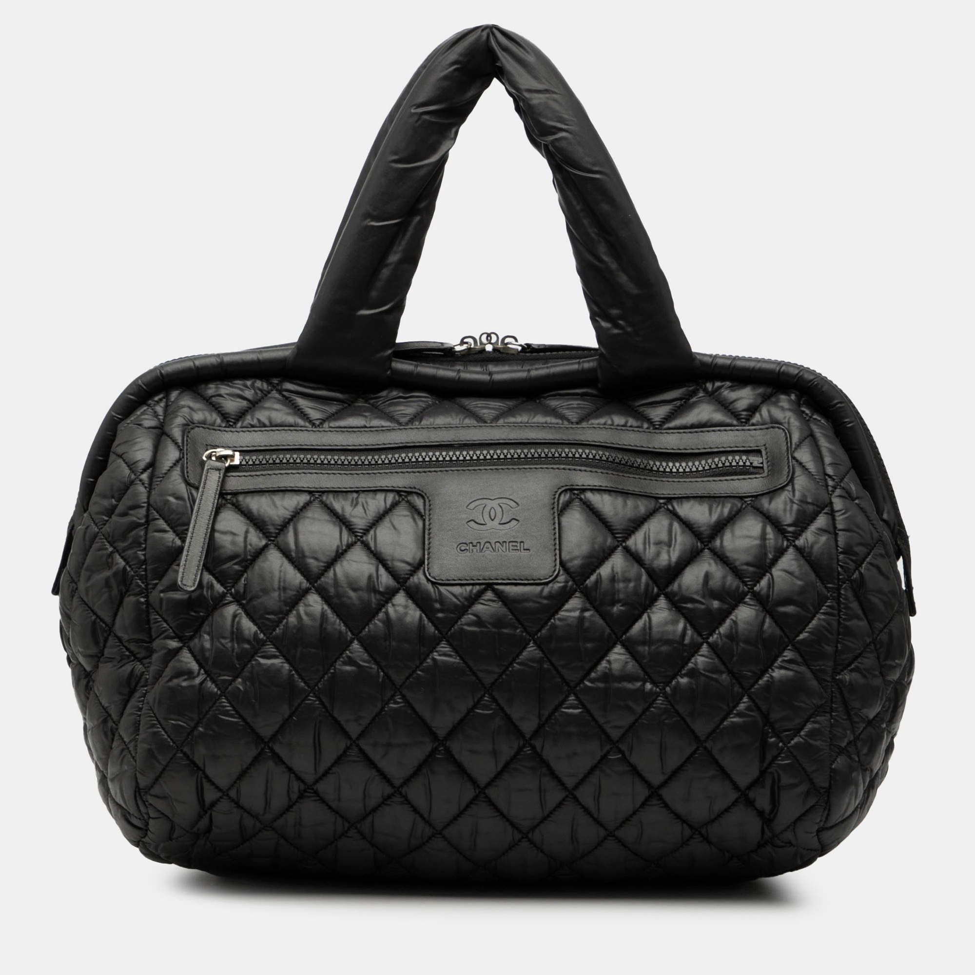 Pre Owned Chanel Black Quilted Nylon Coco Cocoon Bowling Bag
