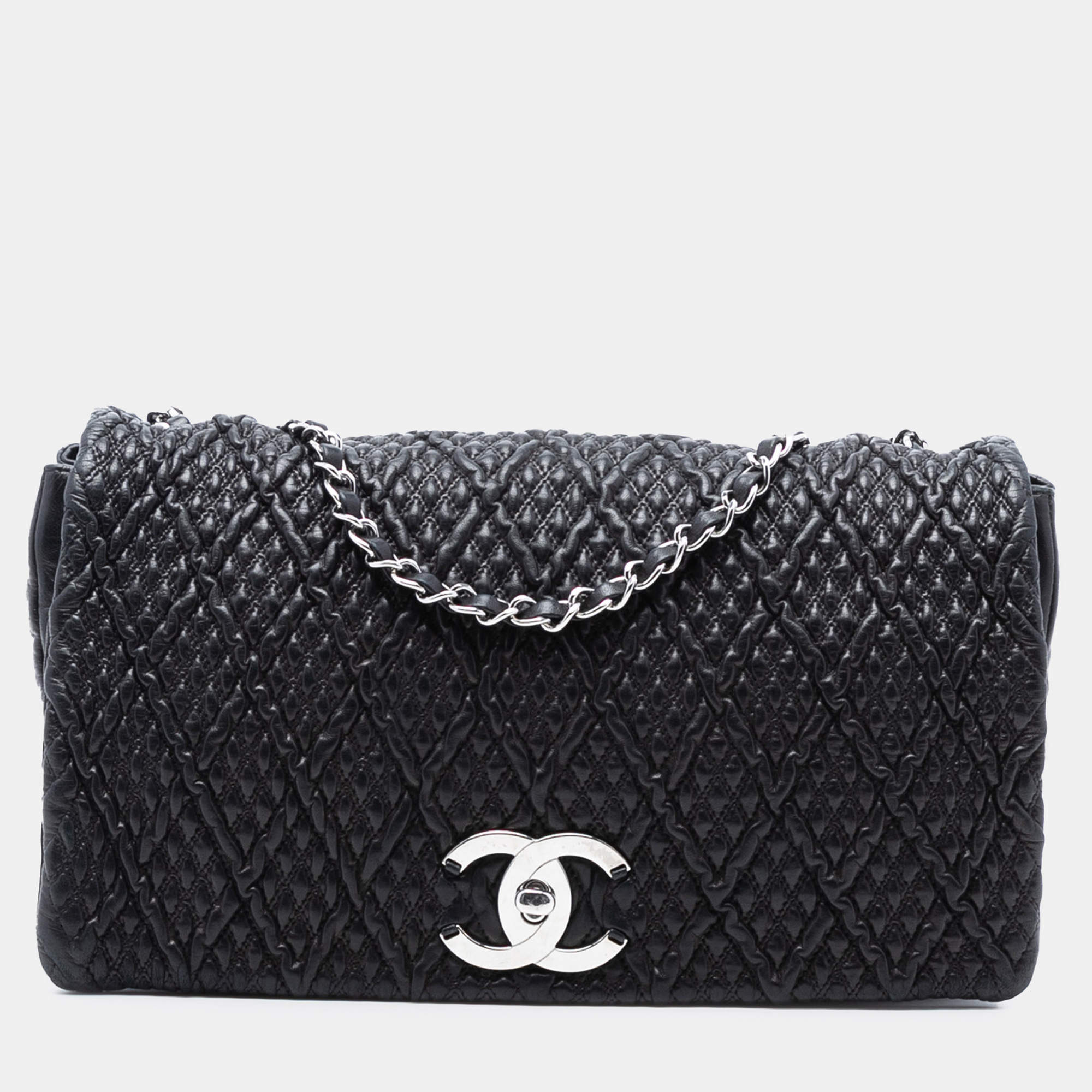 Pre Owned Chanel Black CC Quilted Astrakhan Single Flap