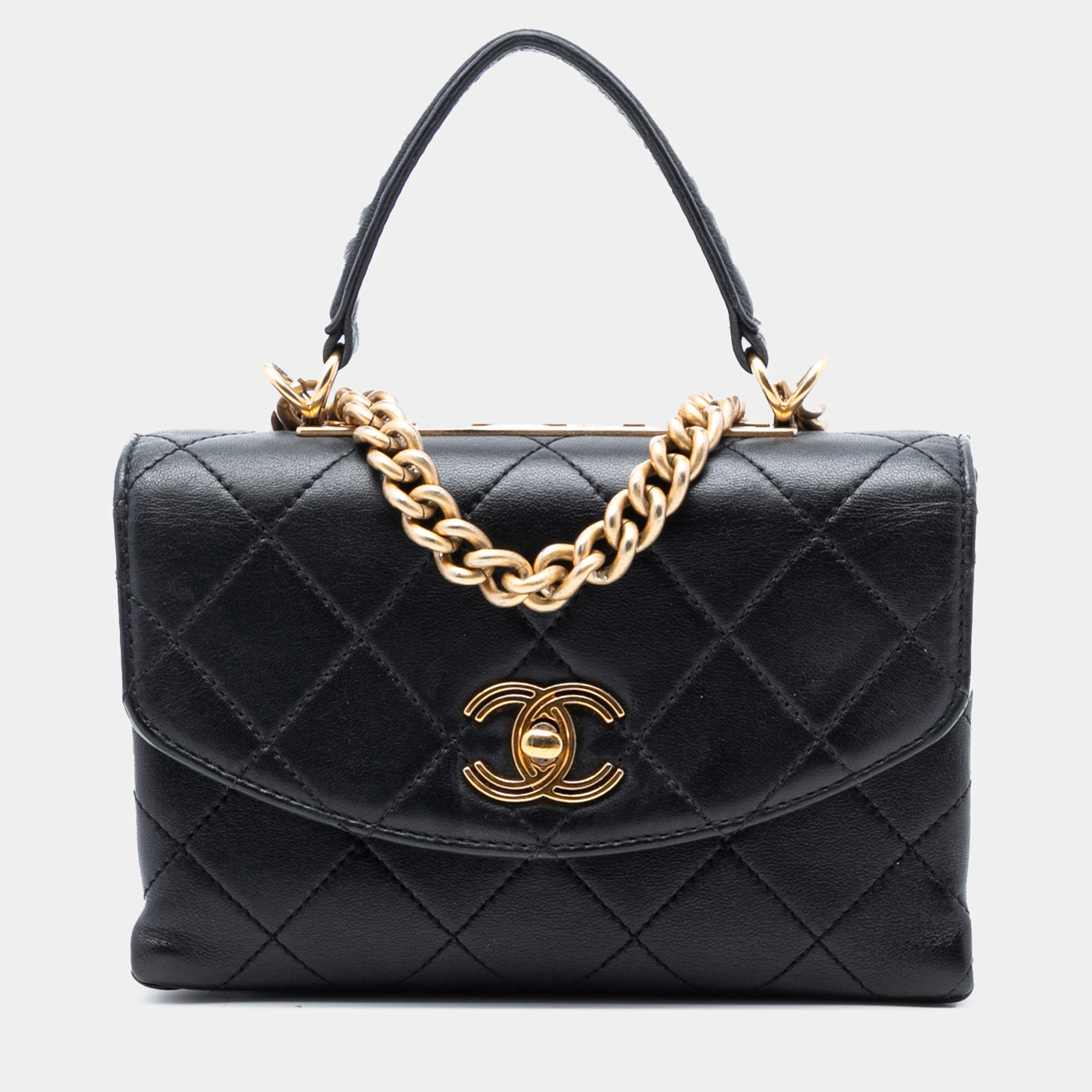 مملوكة مسبقًا حقيبة شانيل روح عصرية مبطن جلد الضأن أسود صغيرة بمقبض علوي