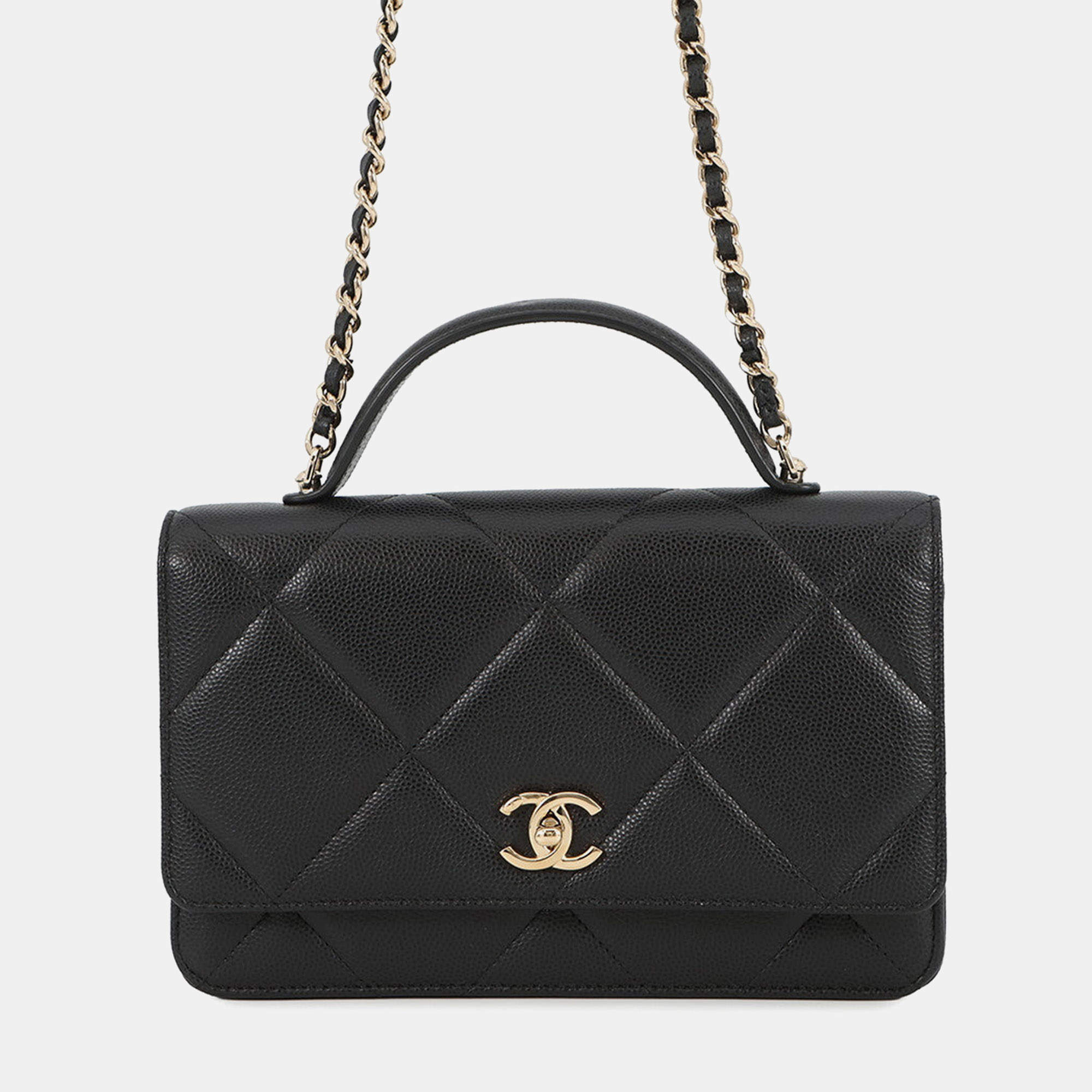 Pre Owned Chanel Matelasse Chain Wallet Black Caviar Leather