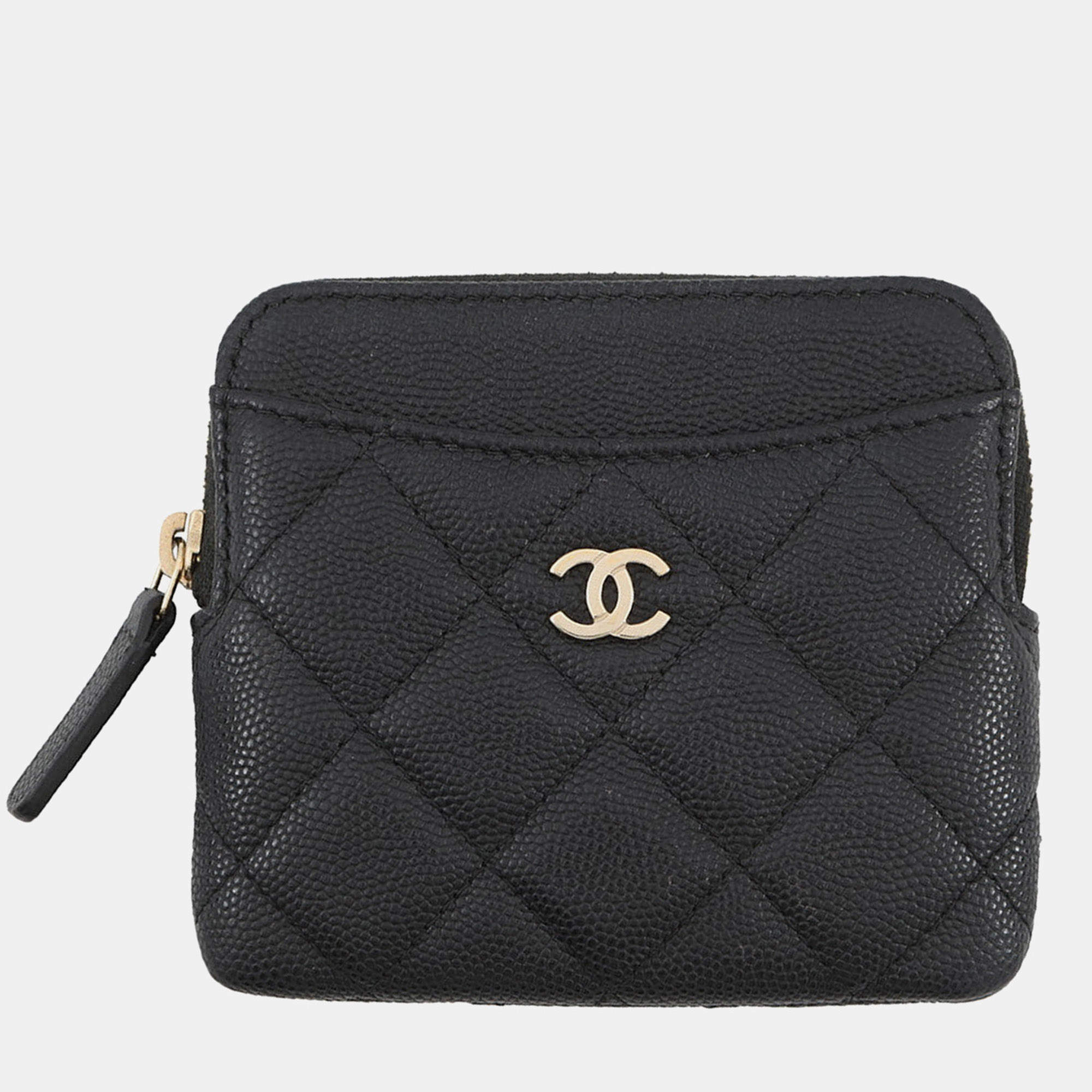 Pre Owned Chanel Matelasse Coin Purse Black Caviar Leather