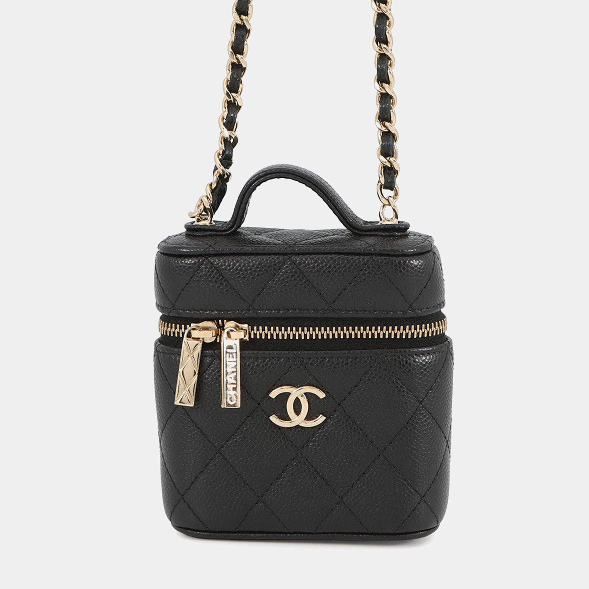 مملوكة مسبقًا Chanel Matelasse 2Way Chain Vanity Case Black Caviar Leather
