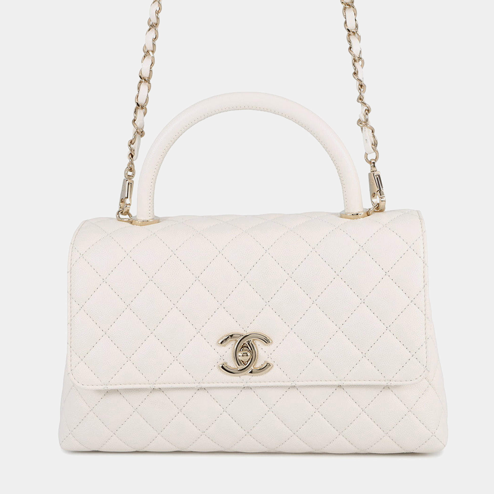 Pre Owned Chanel Coco Handle White Caviar Leather Size 29