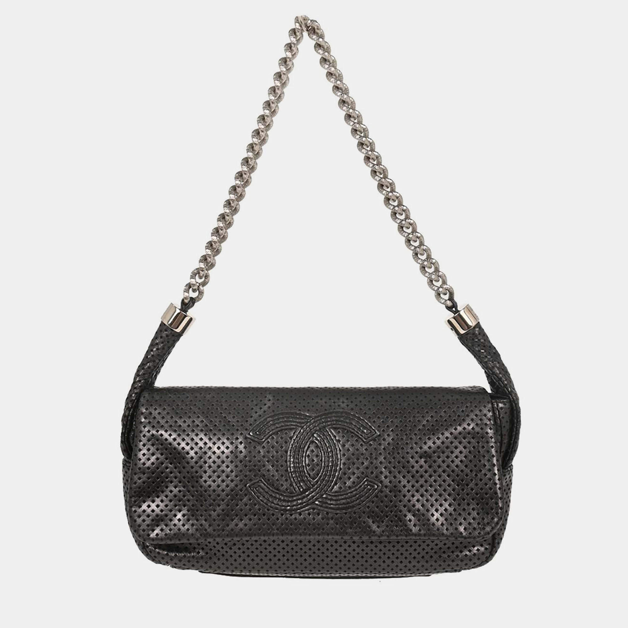 مملوكة مسبقًا Chanel Black Perforated Lambskin Handbag