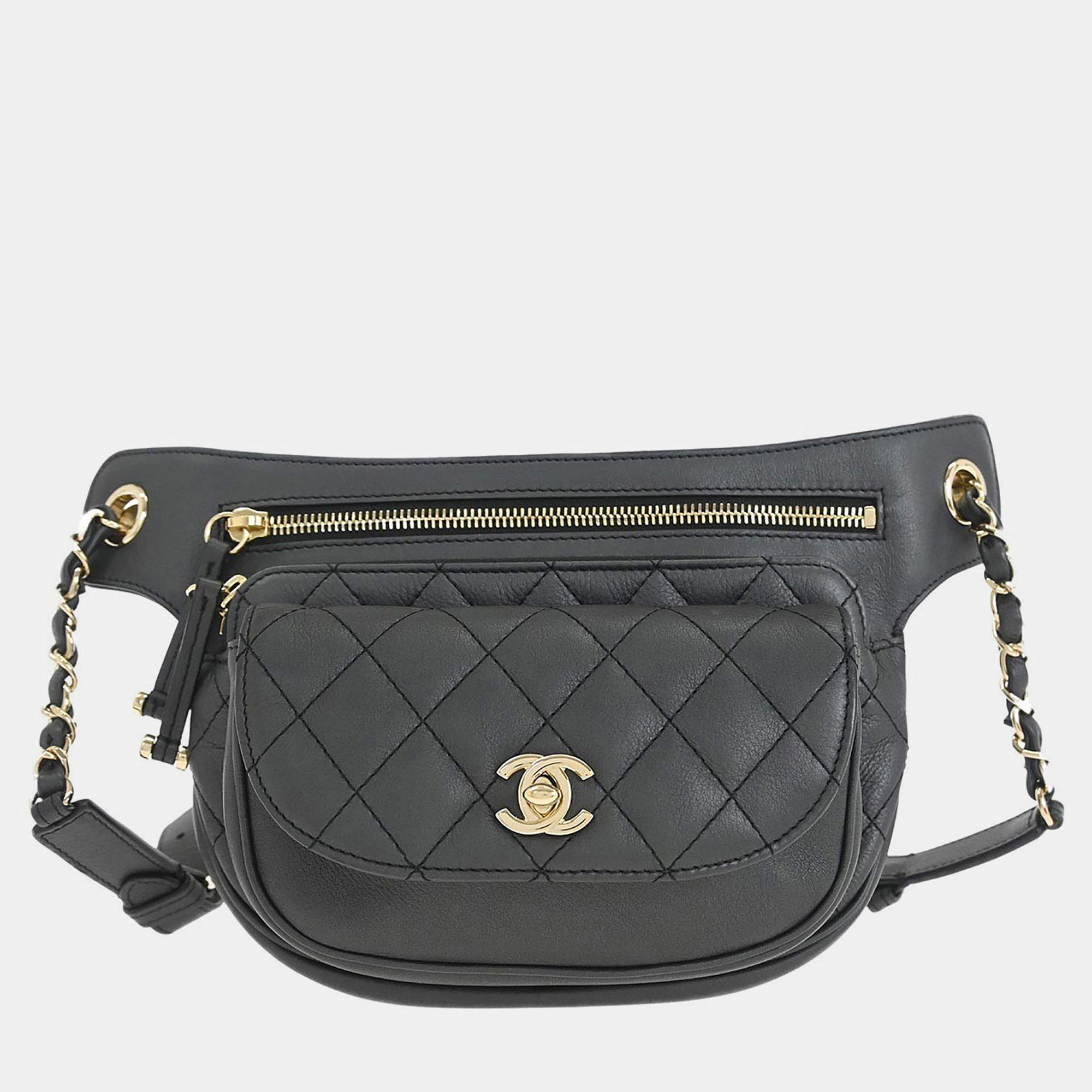 Pre Owned حقيبة خصر شانيل رمادي جلد عجل