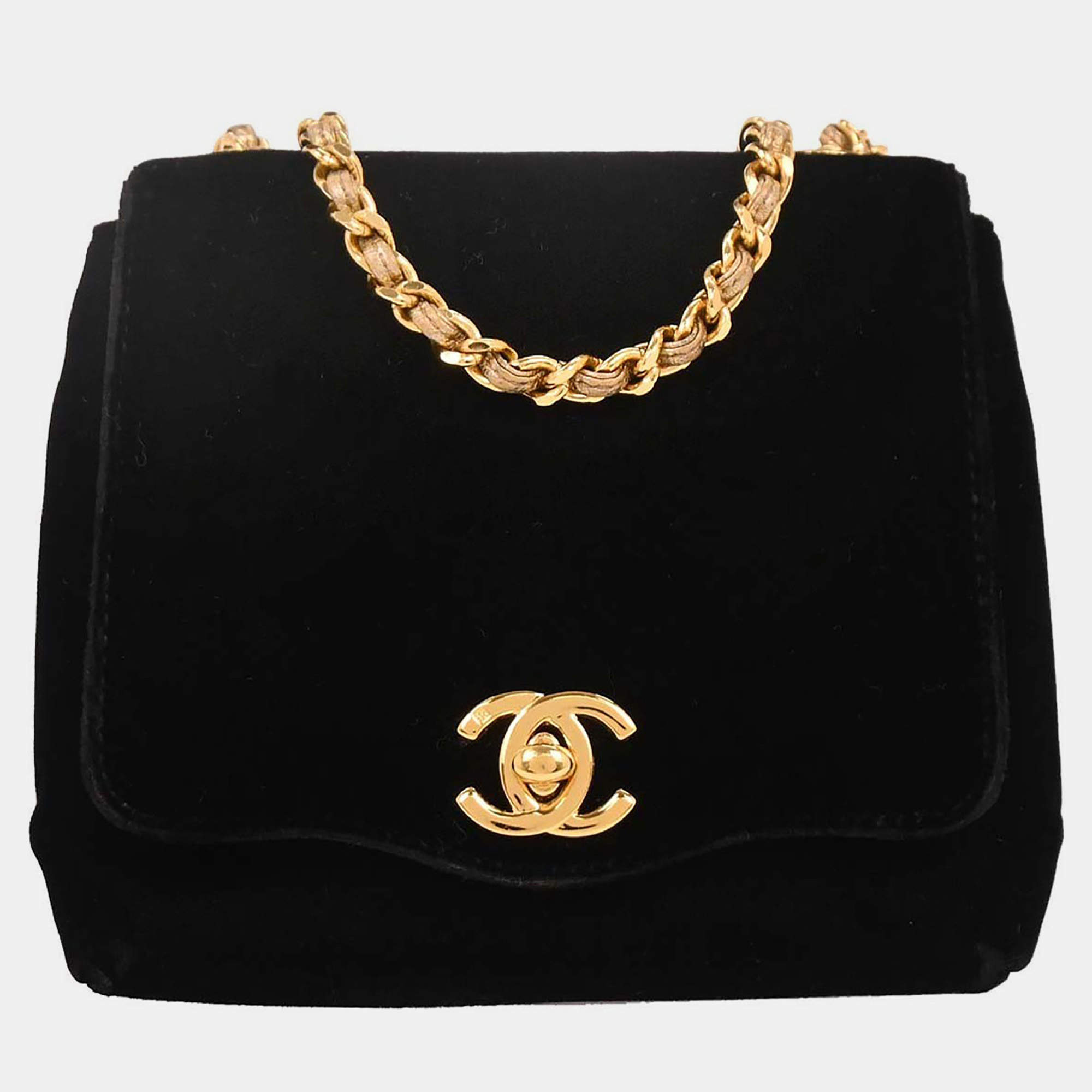 Pre Owned Chanel Black Velvet Shoulder Bag