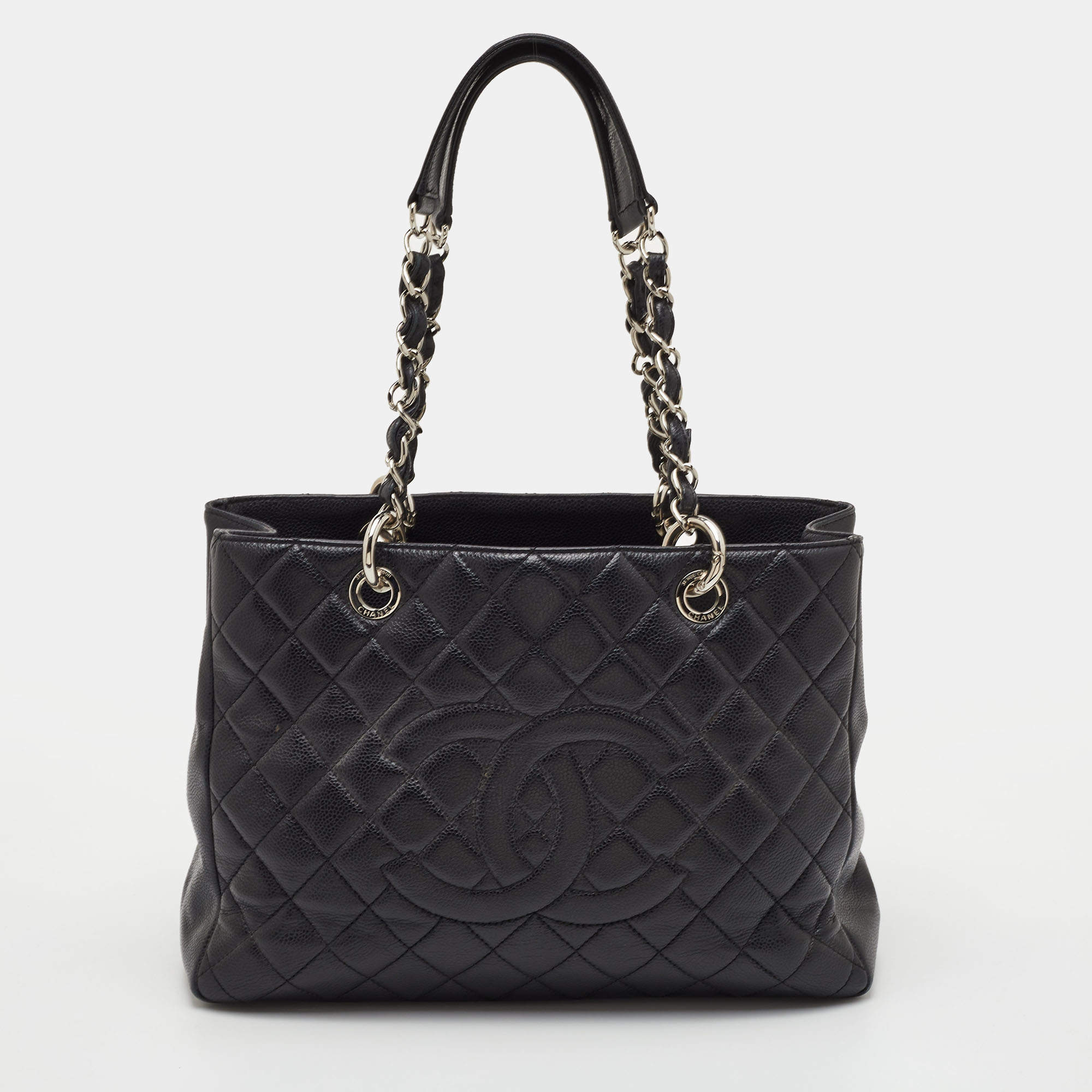 Pre Owned Chanel Black Quilted Caviar Leather GST Shopper Tote