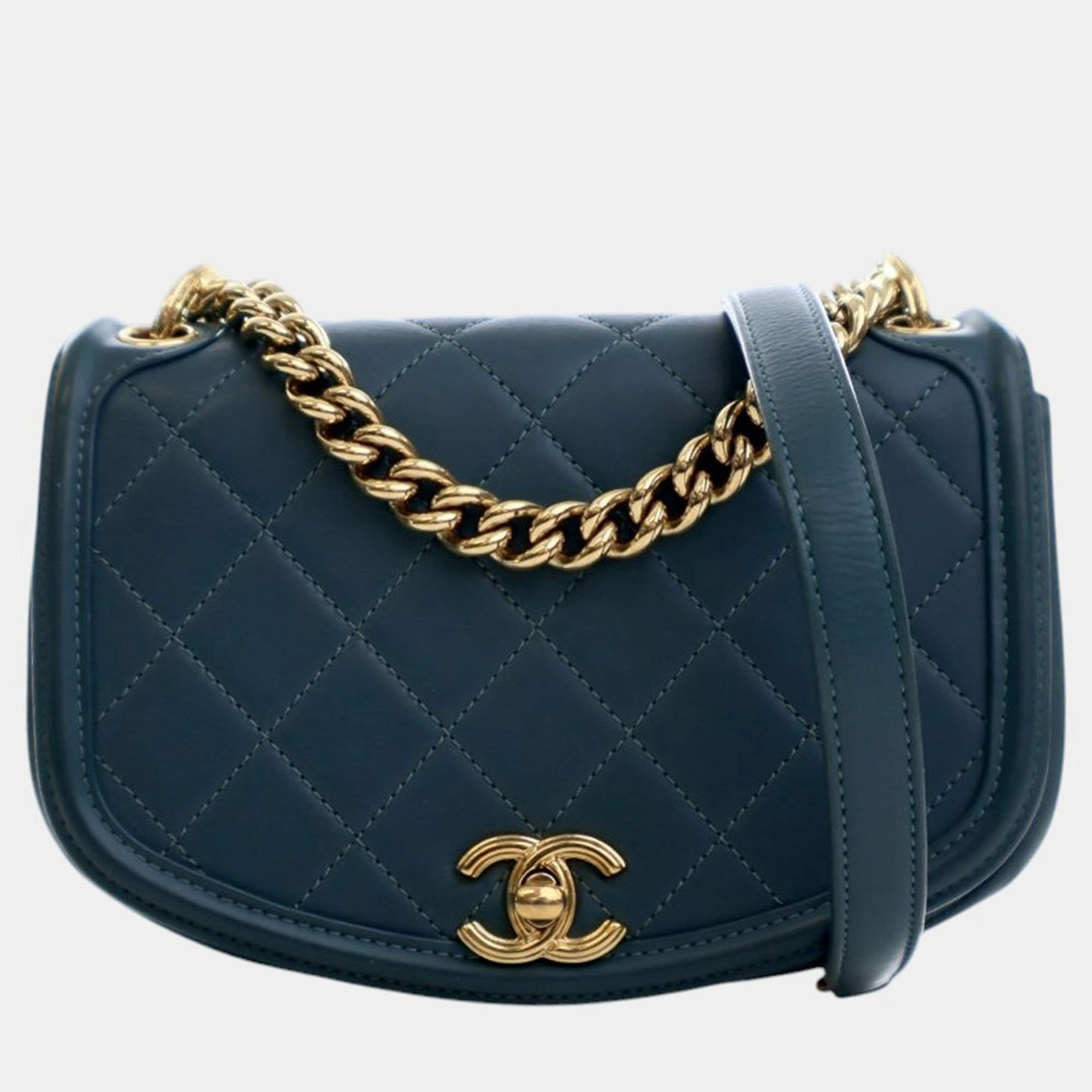 Pre Owned Chanel Blue Mini Quilted Calfskin Underline Flap